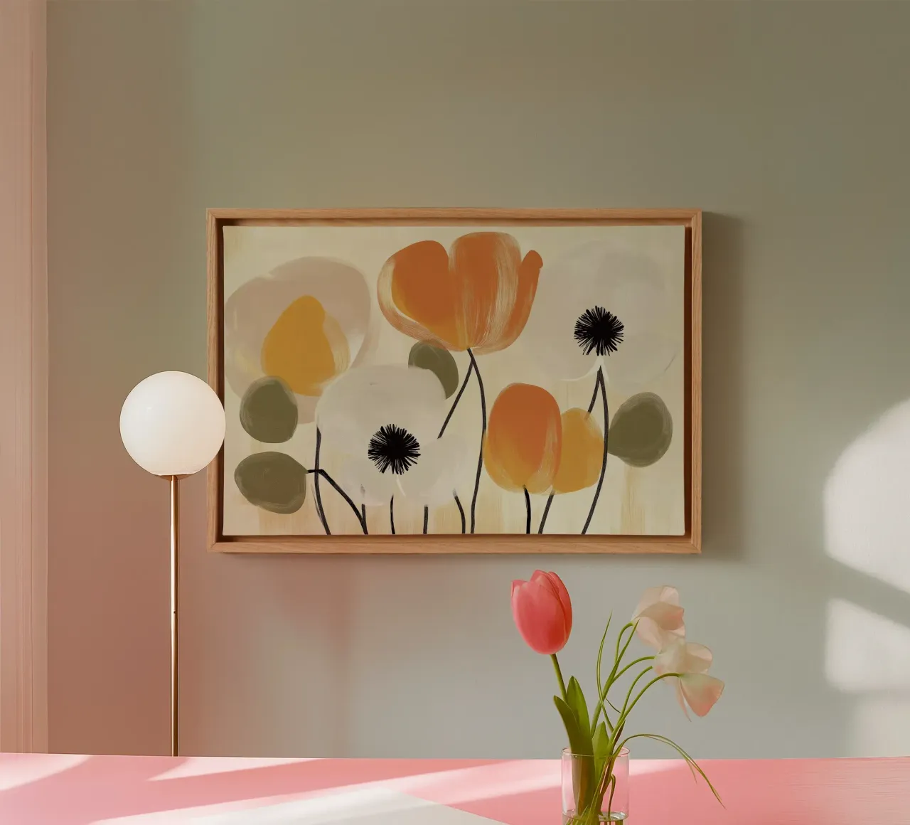 Abstracte bloemen canvas met Baklijst van Imagine