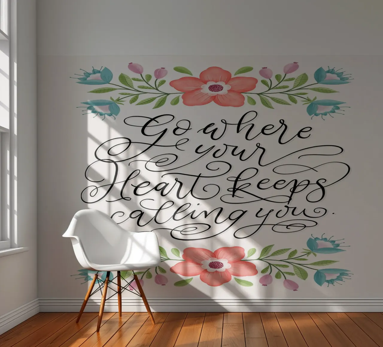 Go where your heart keeps calling you. Hand Lettering. Zitat papel para pared de CalliLetters