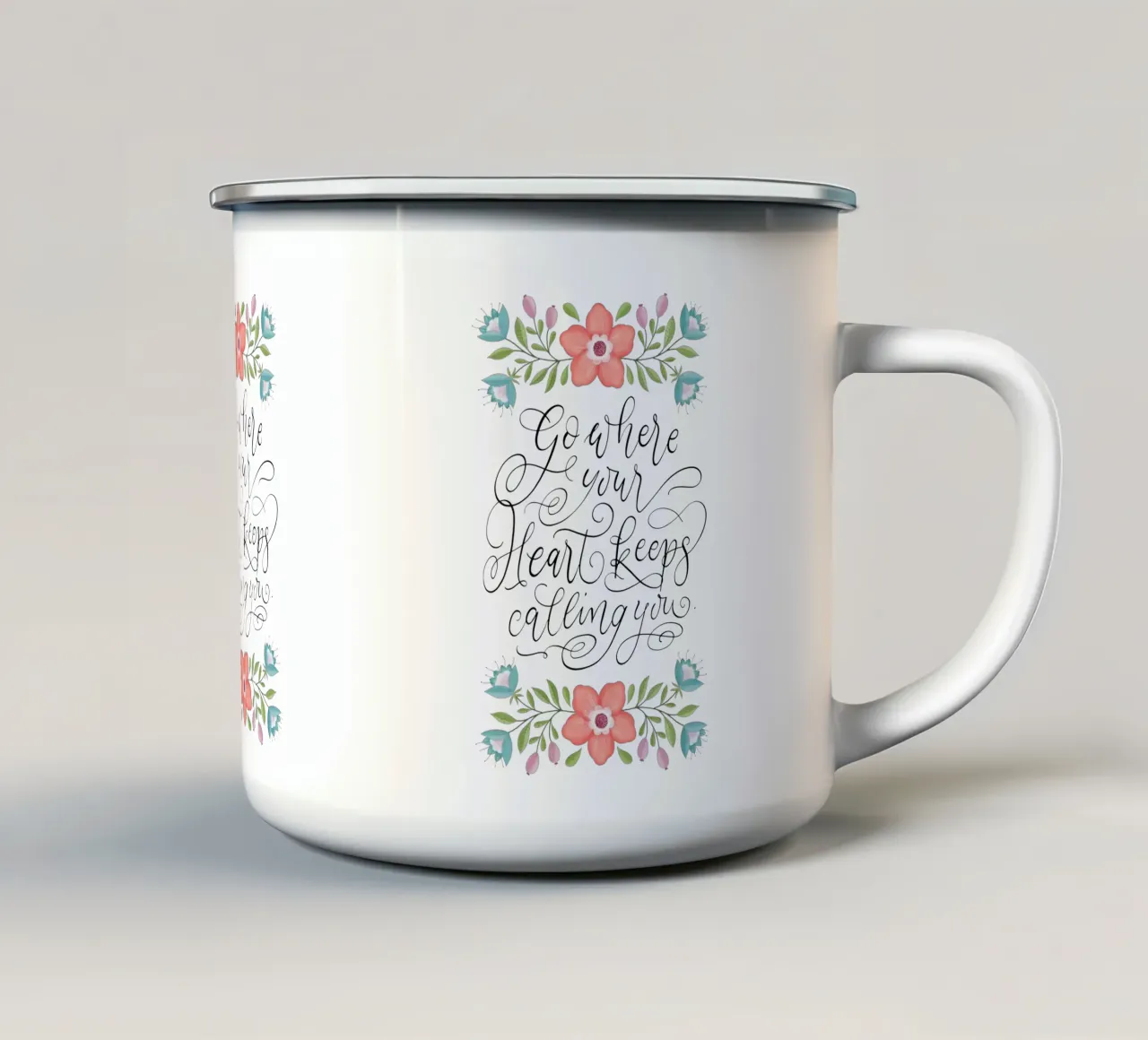 Go where your heart keeps calling you. Hand Lettering. Zitat tazza in smalto da CalliLetters