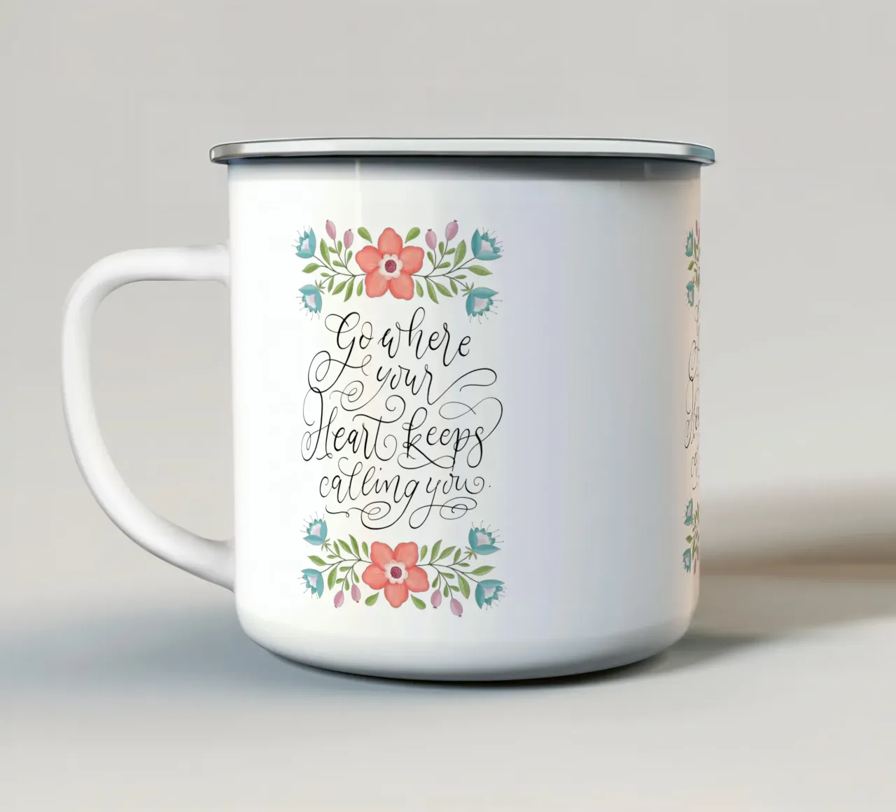 Go where your heart keeps calling you. Hand Lettering. Zitat tazza in smalto da CalliLetters