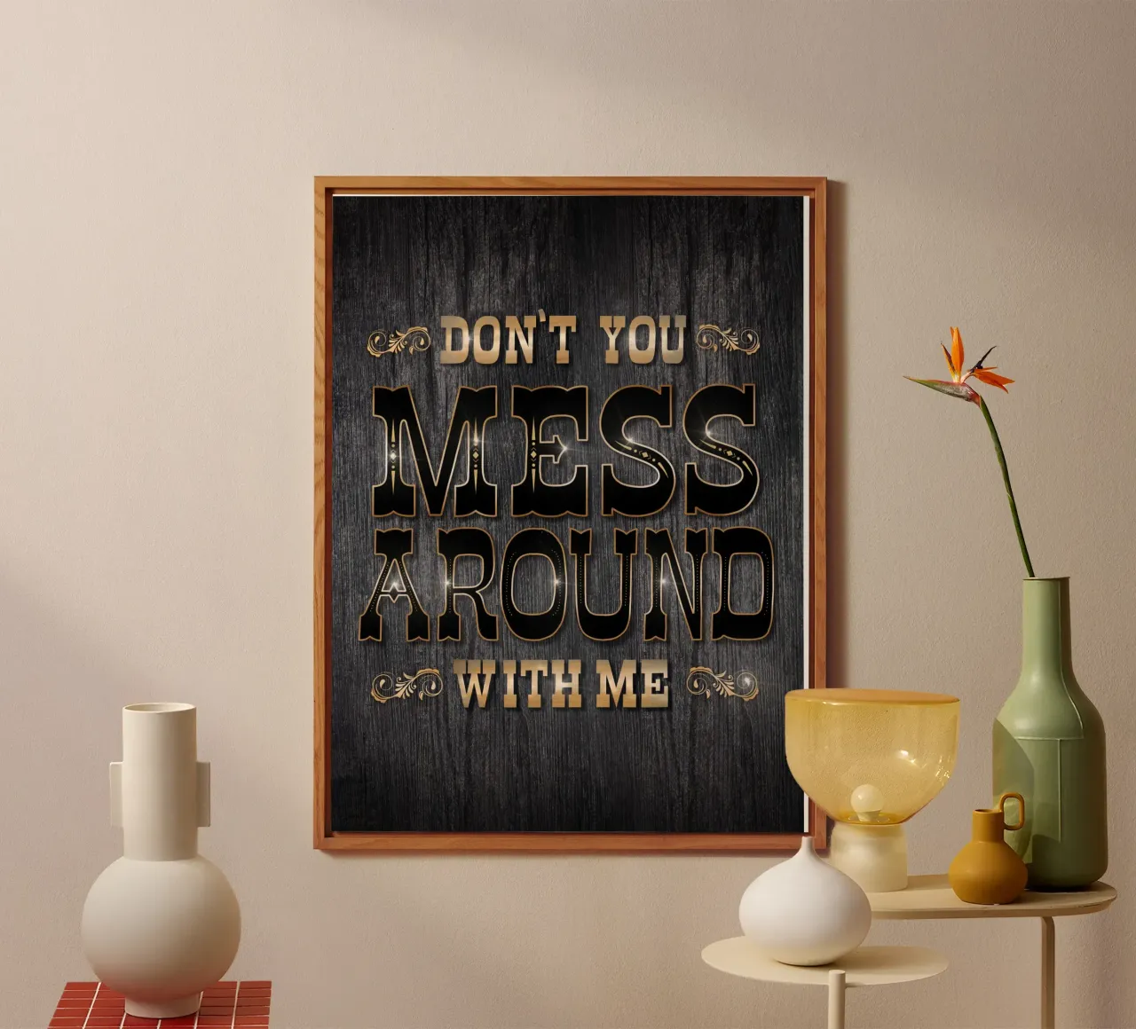 Non scherzare con me. Stile occidentale. Lettering fresco alluminio dibond da CalliLetters