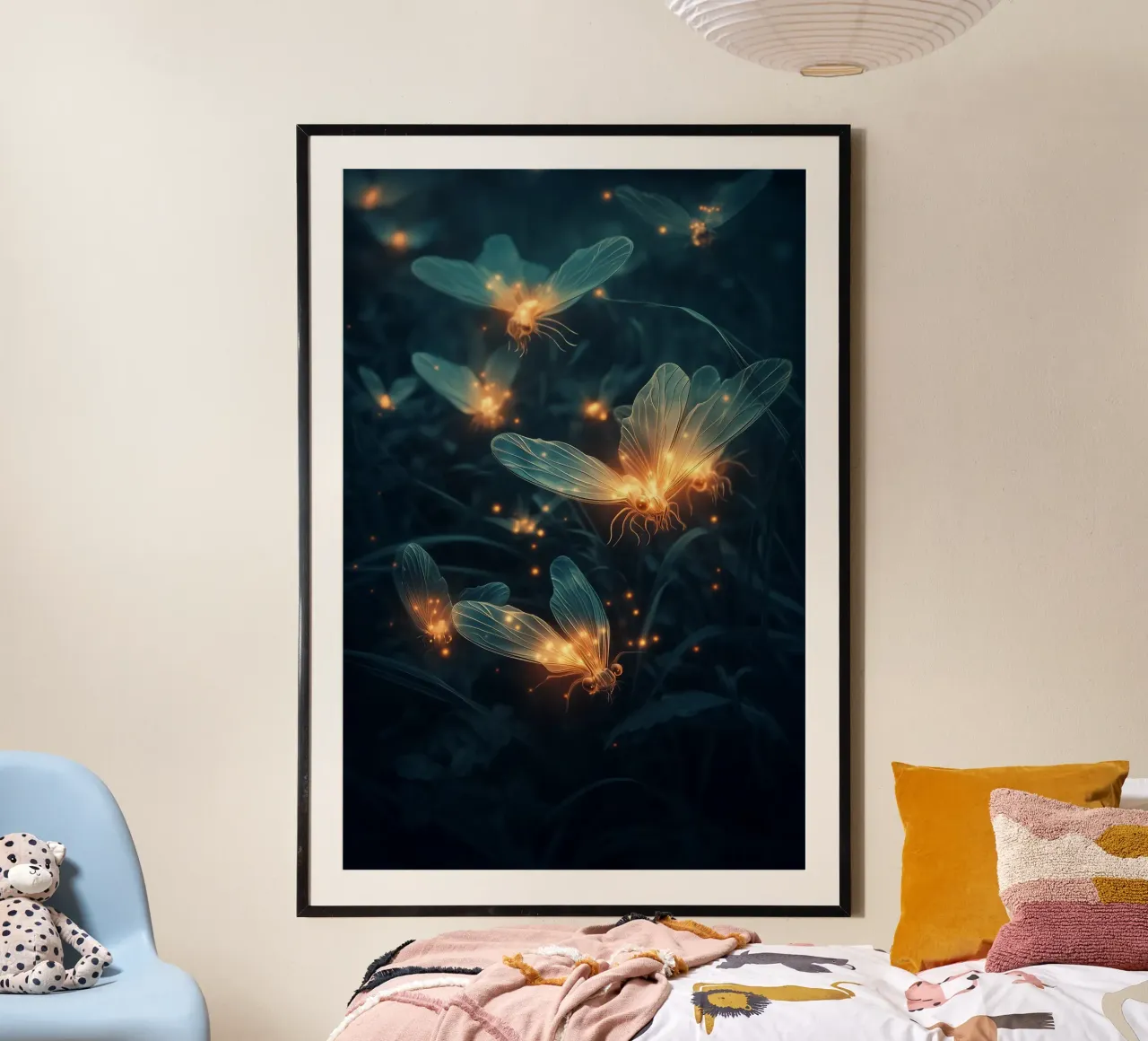 Midnight Meadow - Magical Glowing Fireflies & Flowers Print poster da Synthaira