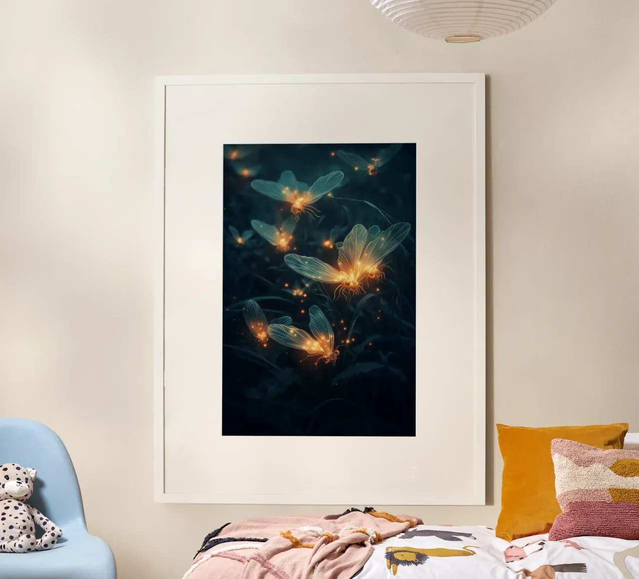Midnight Meadow - Magical Glowing Fireflies & Flowers Print poster da Synthaira