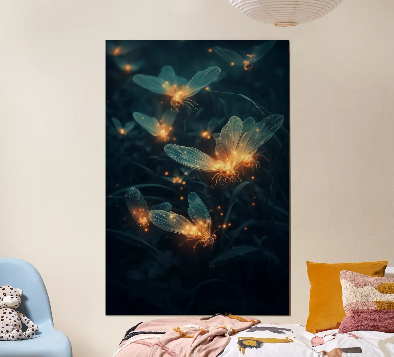 Midnight Meadow - Magical Glowing Fireflies & Flowers Print poster da Synthaira