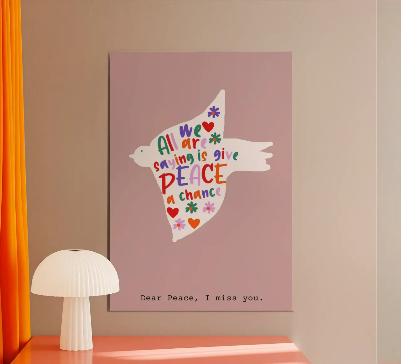 Dare una possibilità alla pace poster con telaio in legno da maramirage