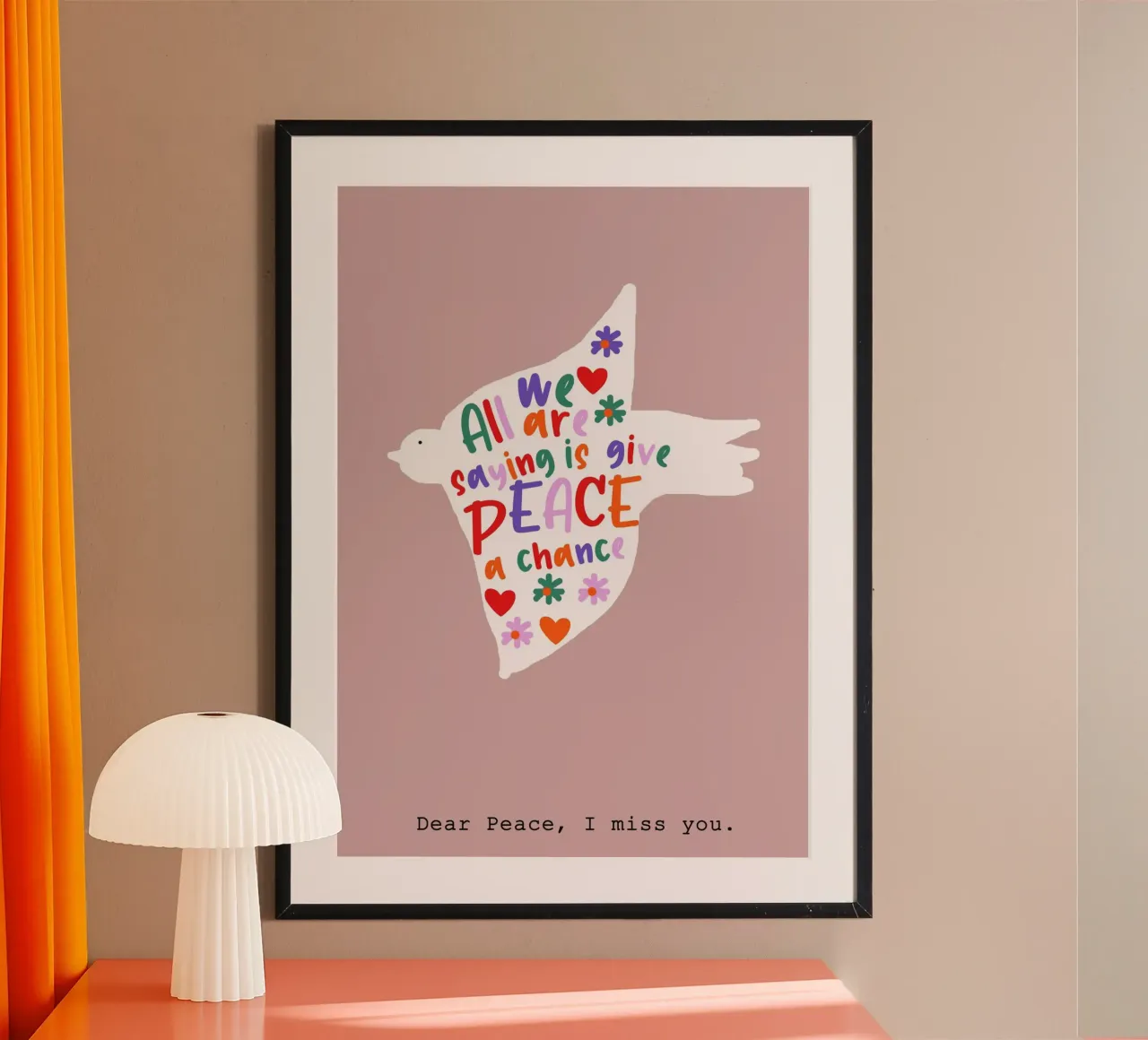 Dare una possibilità alla pace poster con telaio in legno da maramirage