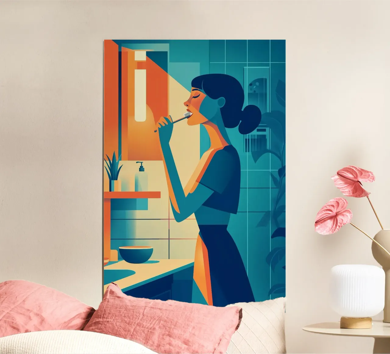 Rituale del mattino - Stampa d'arte moderna di una donna al bagno poster da Synthaira
