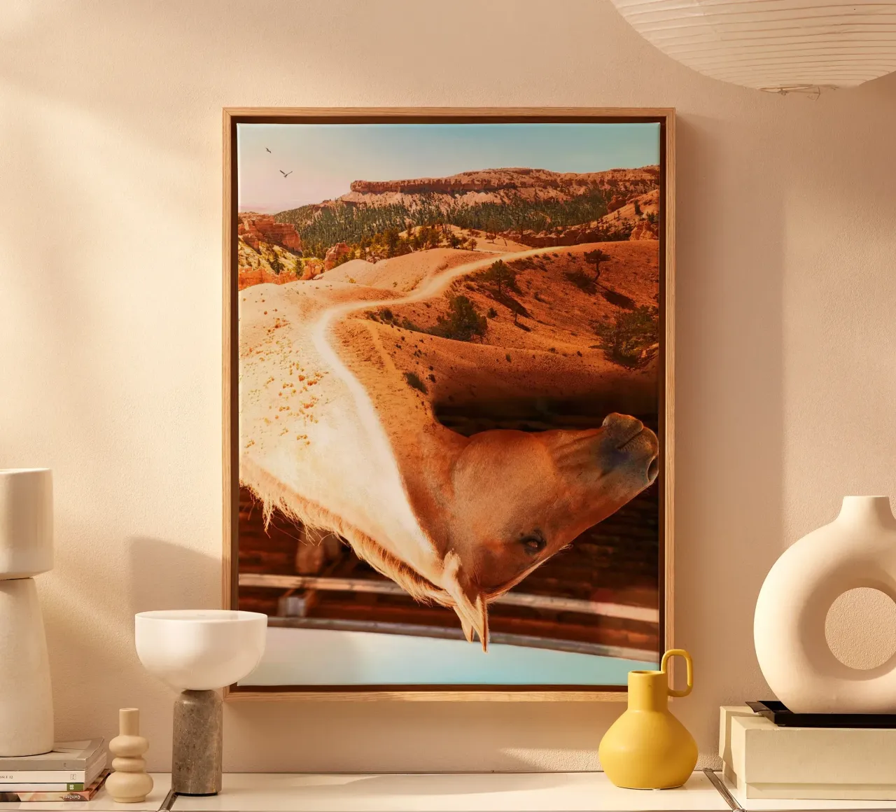 Horse With No Name canvas with Floater frame by mofartmonica