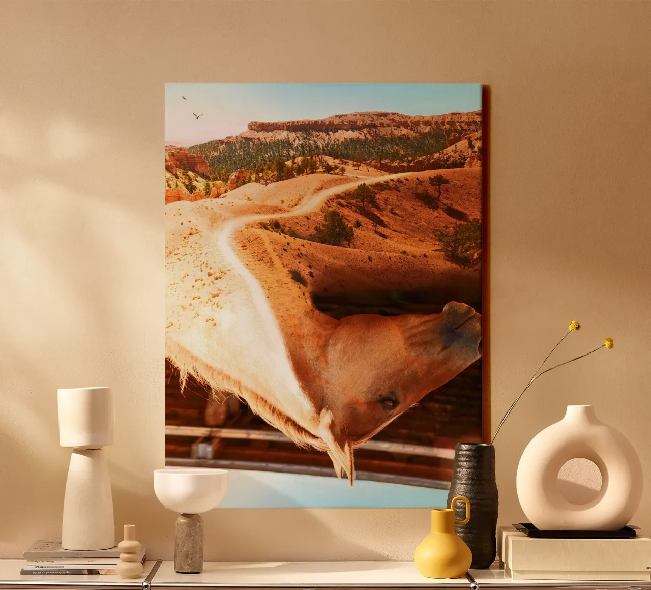 Horse With No Name canvas with Floater frame by mofartmonica