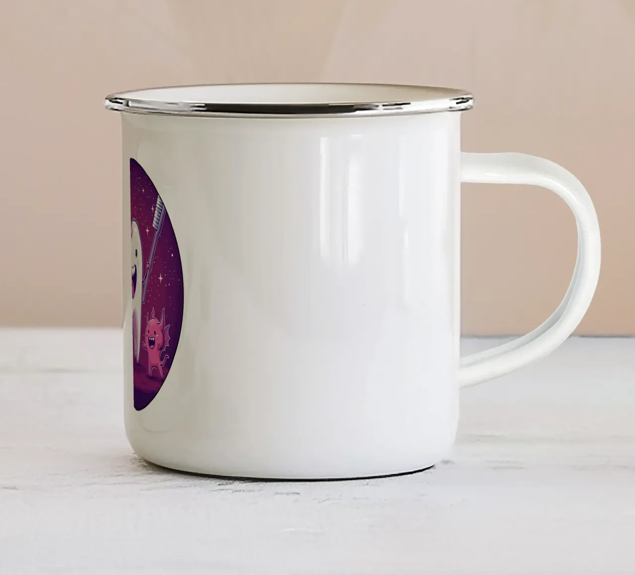 Difensore dei denti - Simpatica stampa a fumetti di un dente contro un germe tazza in smalto da Synthaira