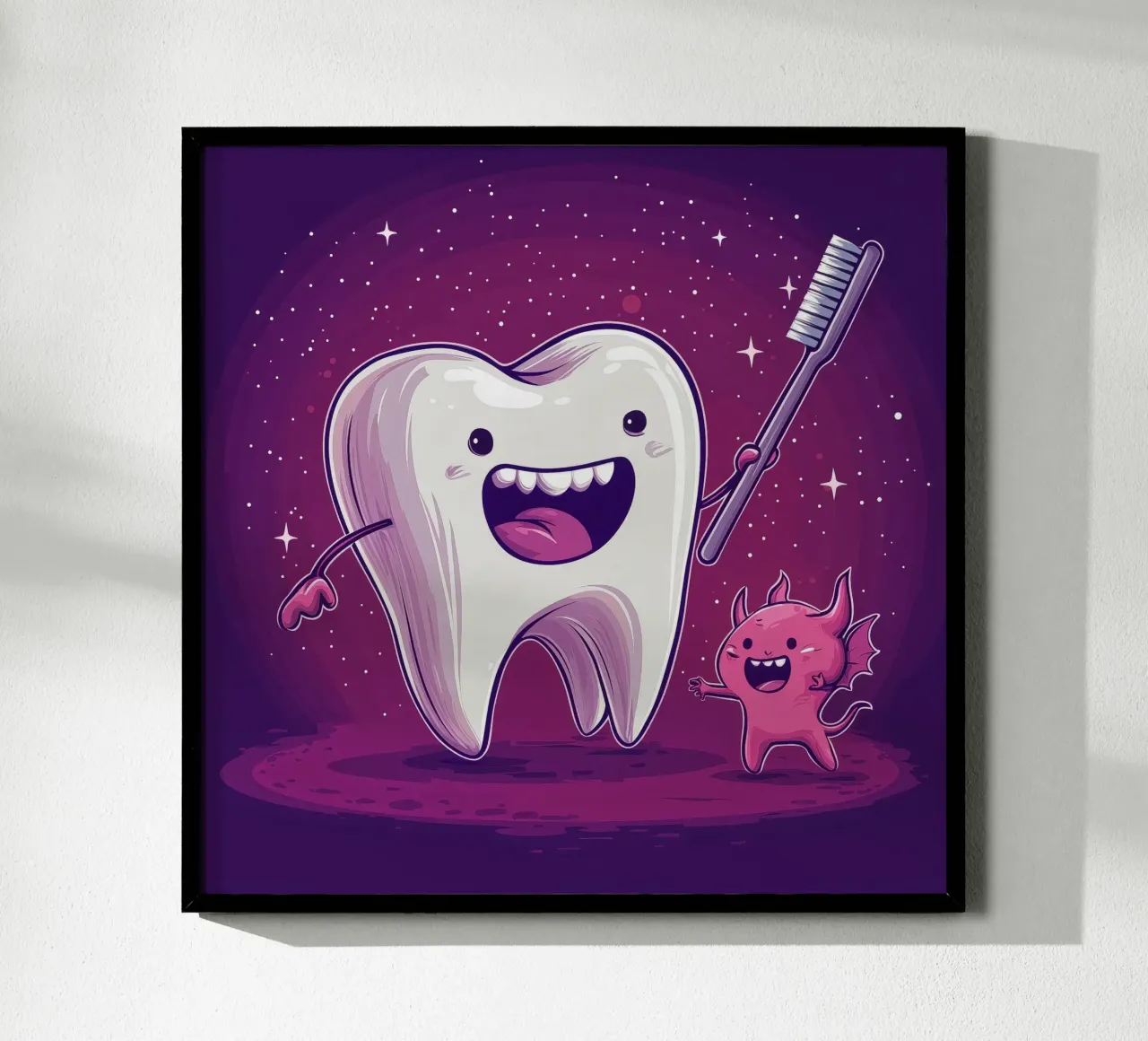 Difensore dei denti - Simpatica stampa a fumetti di un dente contro un germe poster con telaio in plastica da Synthaira