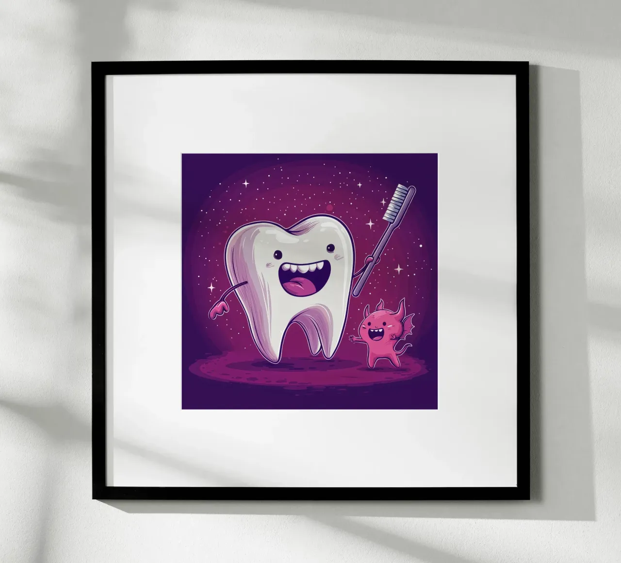 Difensore dei denti - Simpatica stampa a fumetti di un dente contro un germe poster con telaio in plastica da Synthaira