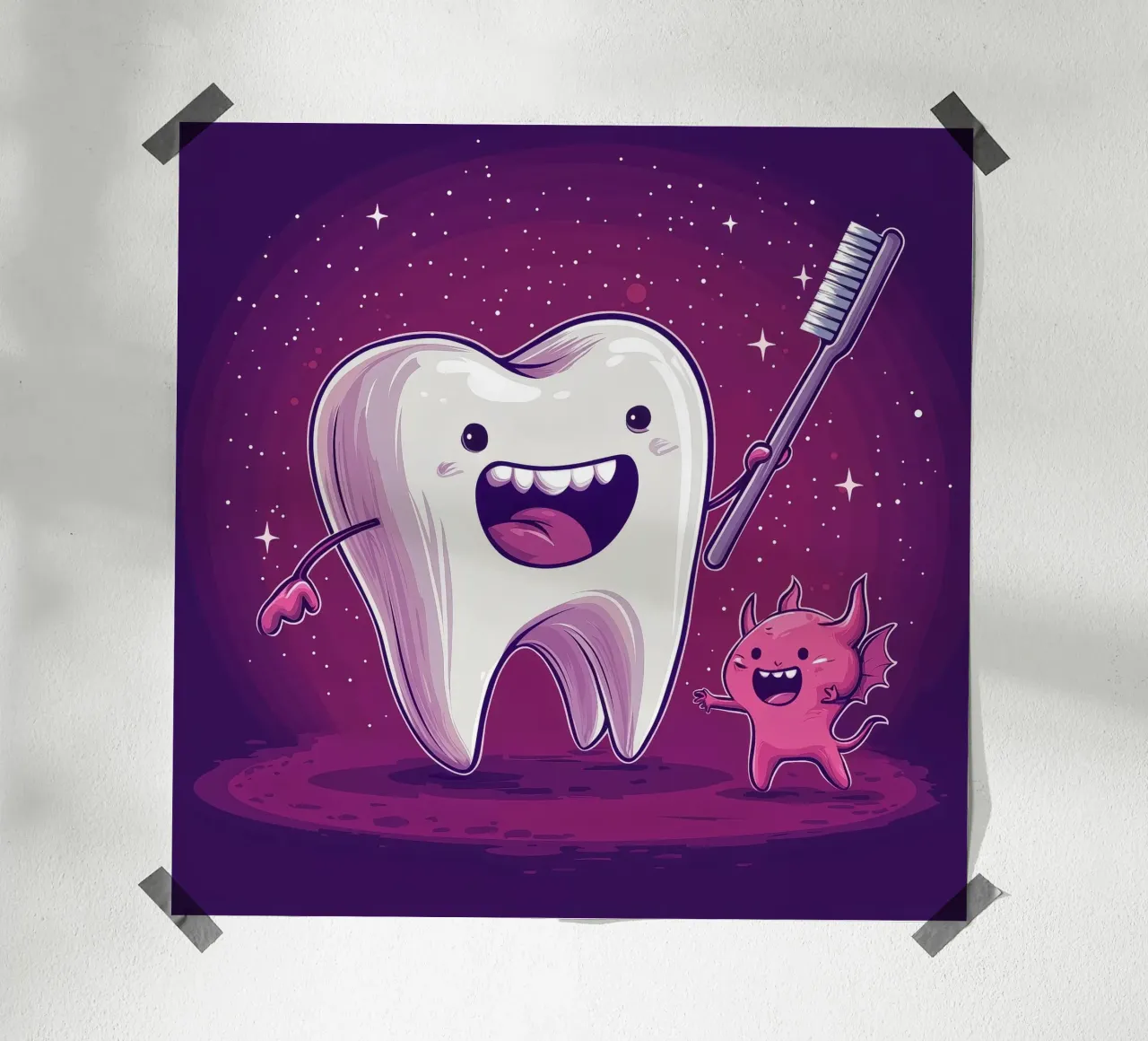 Difensore dei denti - Simpatica stampa a fumetti di un dente contro un germe poster con telaio in plastica da Synthaira