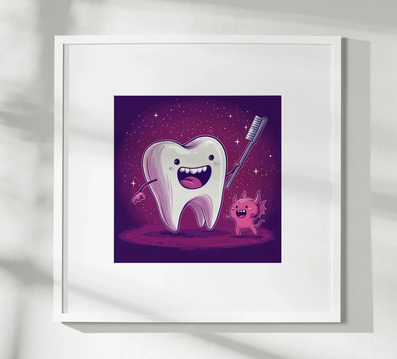 Difensore dei denti - Simpatica stampa a fumetti di un dente contro un germe poster con telaio in plastica da Synthaira