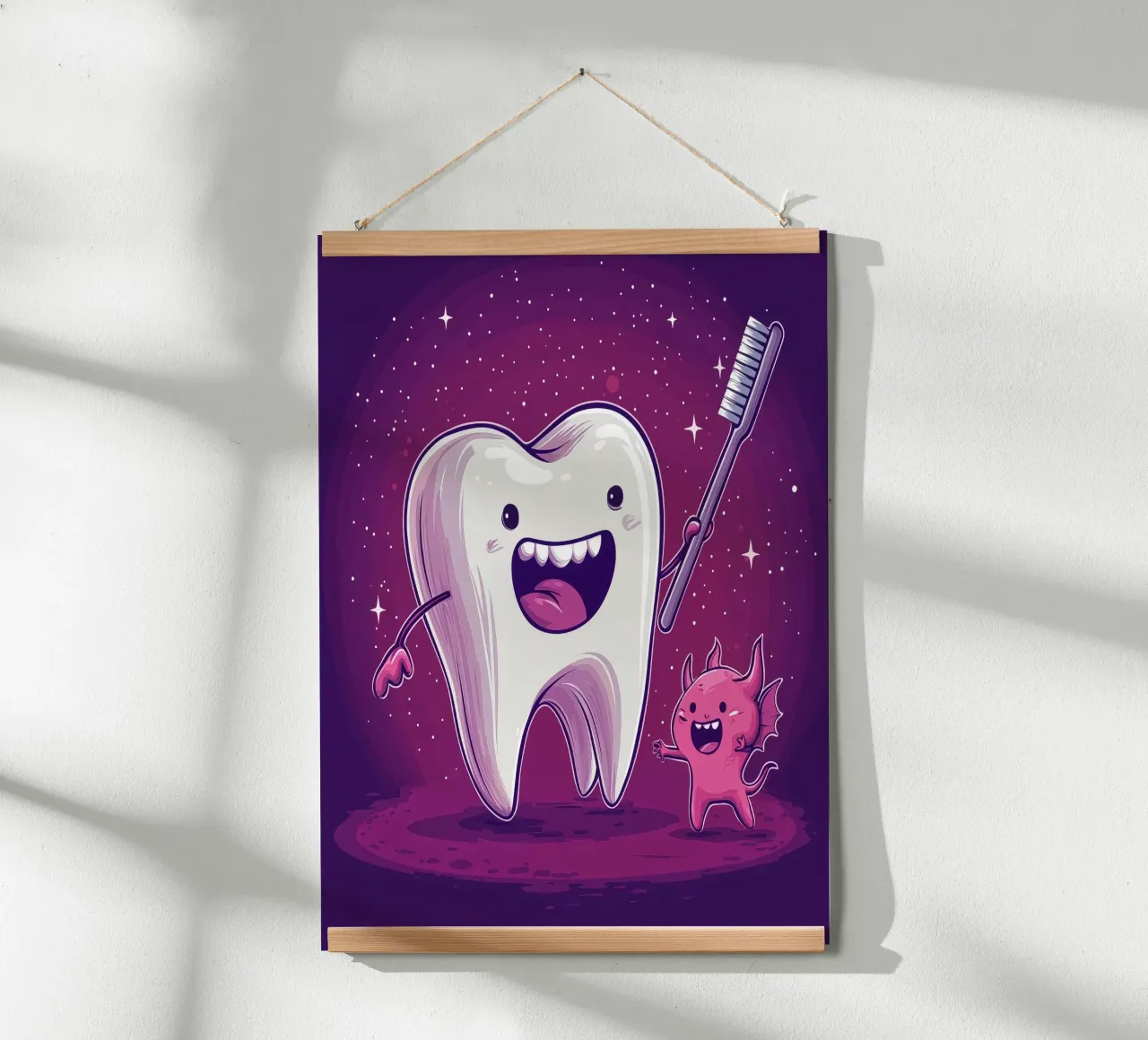 Difensore dei denti - Simpatica stampa a fumetti di un dente contro un germe poster con telaio in plastica da Synthaira