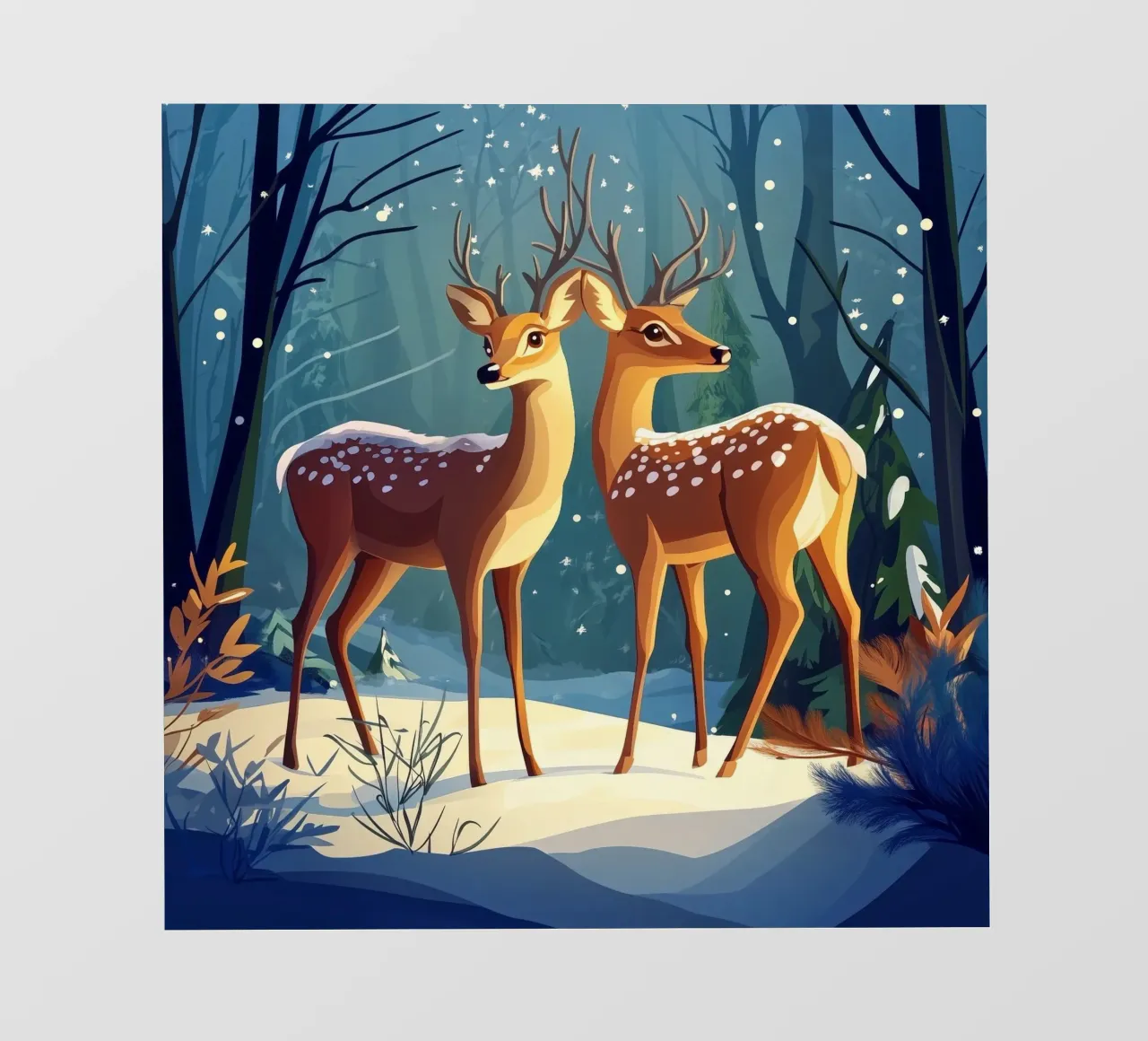 Il bagliore dell'inverno - Cervi sereni in una foresta innevata pellicola backlit da Synthaira