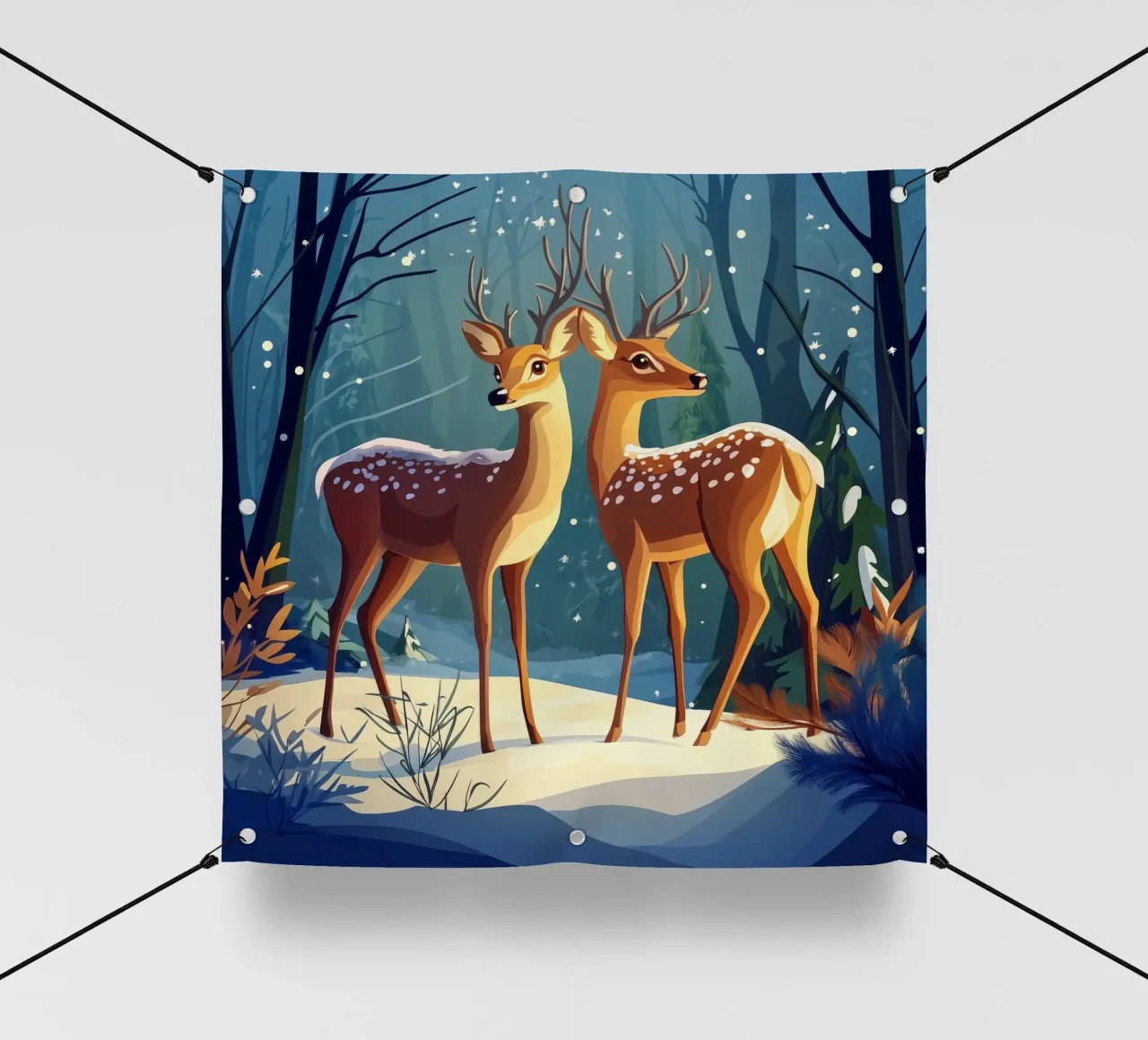 Il bagliore dell'inverno - Cervi sereni in una foresta innevata telo in pvc da Synthaira