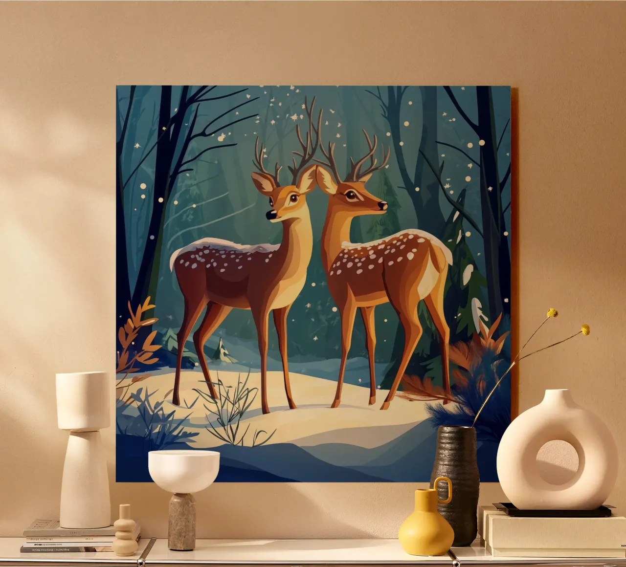 Il bagliore dell'inverno - Cervi sereni in una foresta innevata plexiglass da Synthaira