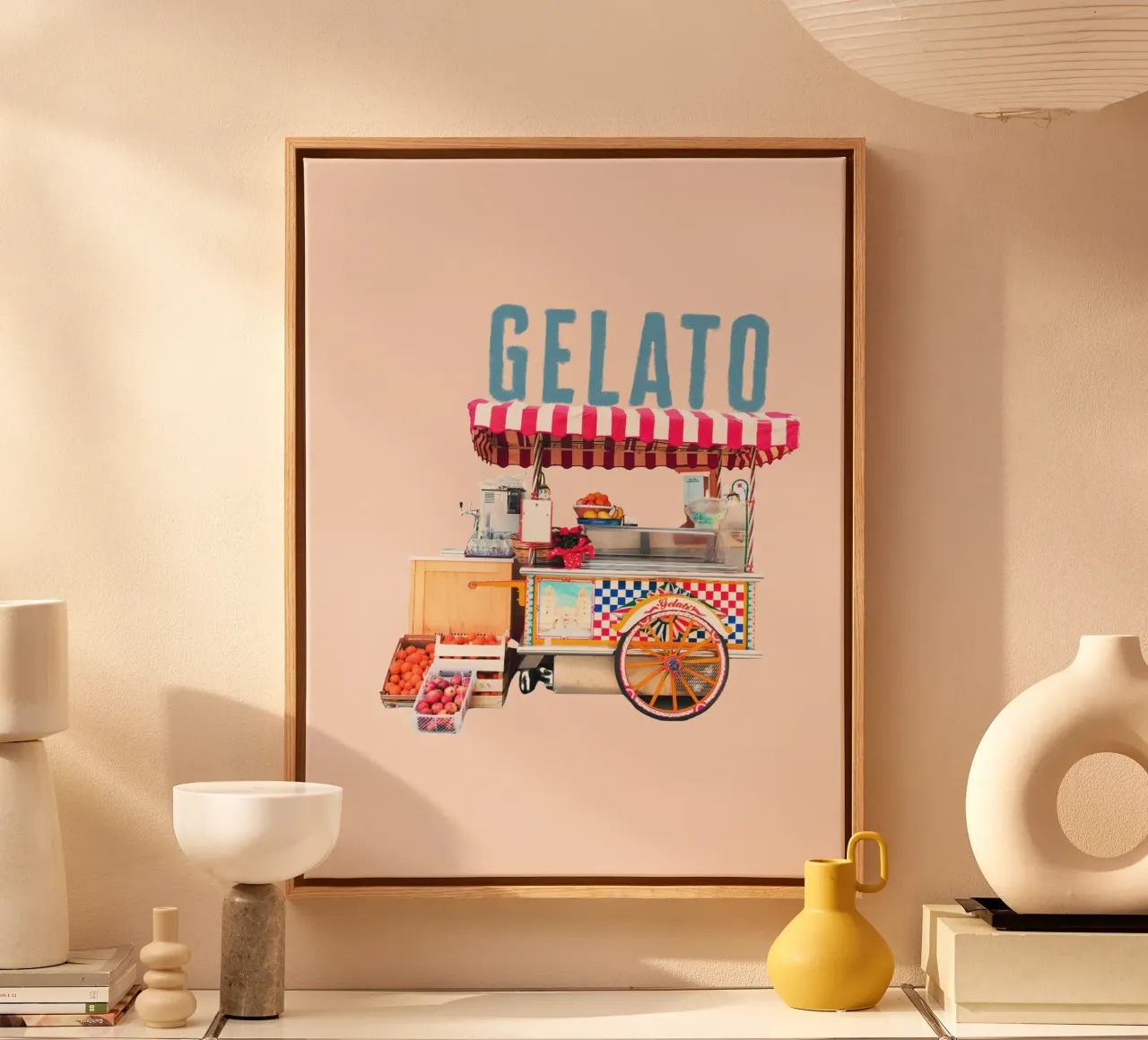Gelato Italian ice cream trolley with large font canvas with Floater frame by Alisa Knöß