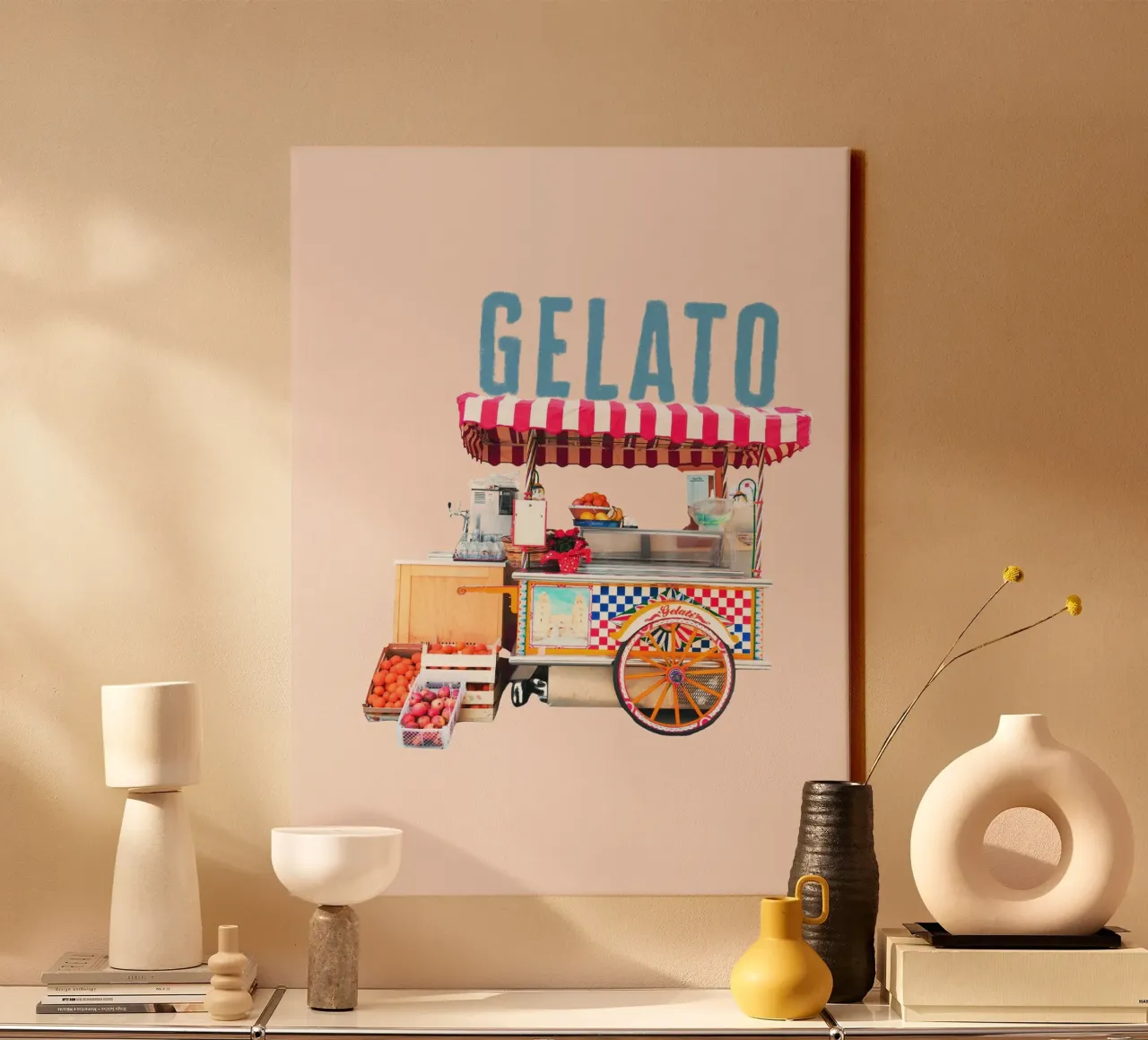 Gelato Italian ice cream trolley with large font canvas with Floater frame by Alisa Knöß