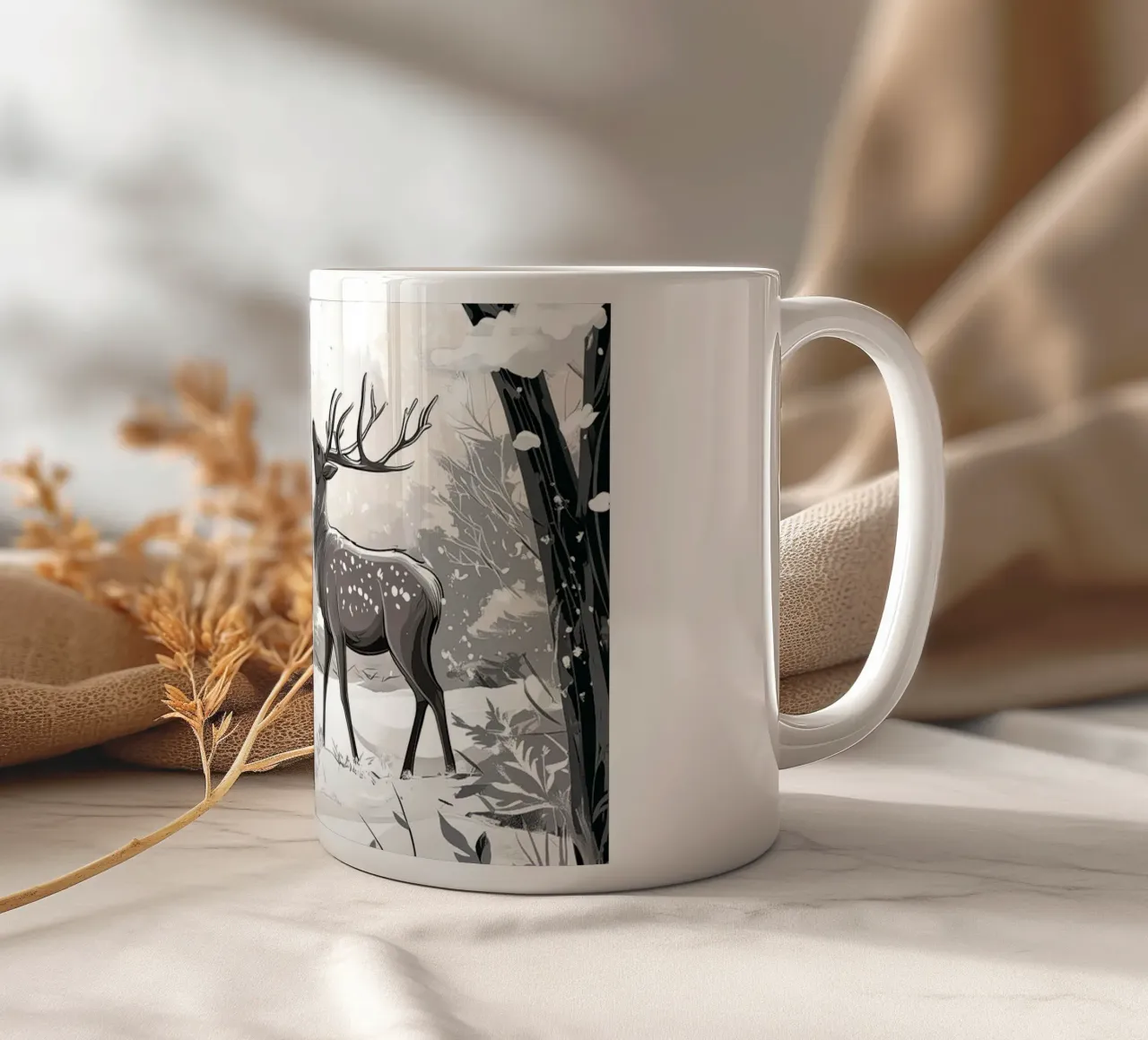Winter Silence - Deer in snow Print Art tazza in ceramica da Synthaira