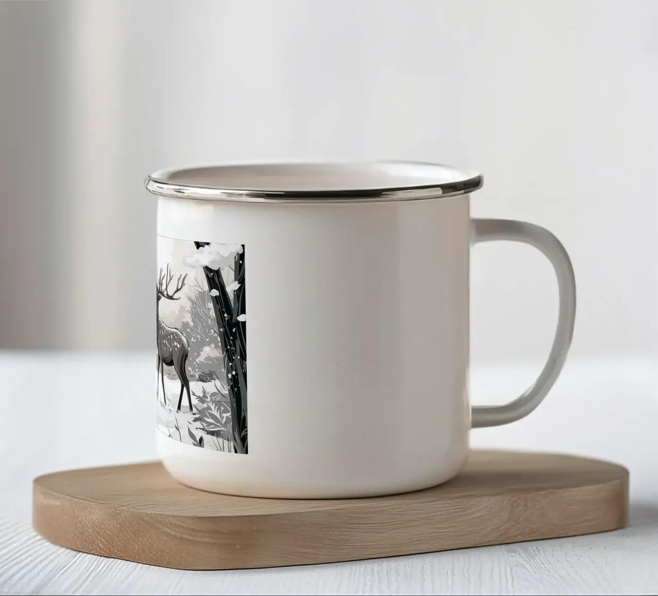Winter Silence - Deer in snow Print Art tazza in smalto da Synthaira