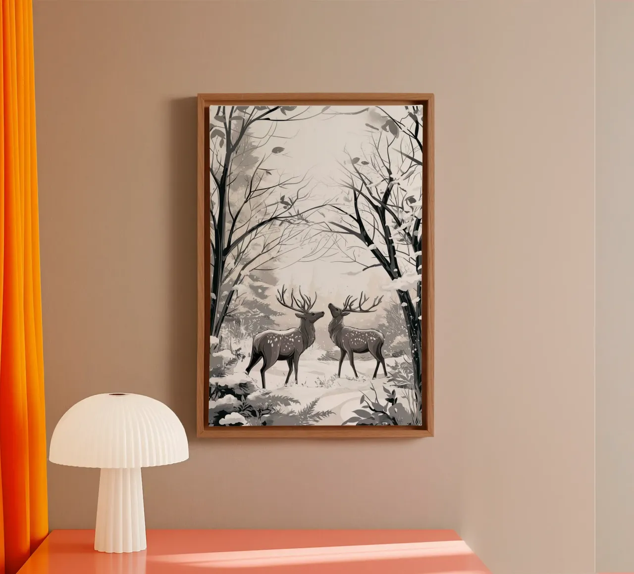 Winter Silence - Deer in snow Print Art tela con Cornice a cassetta da Synthaira