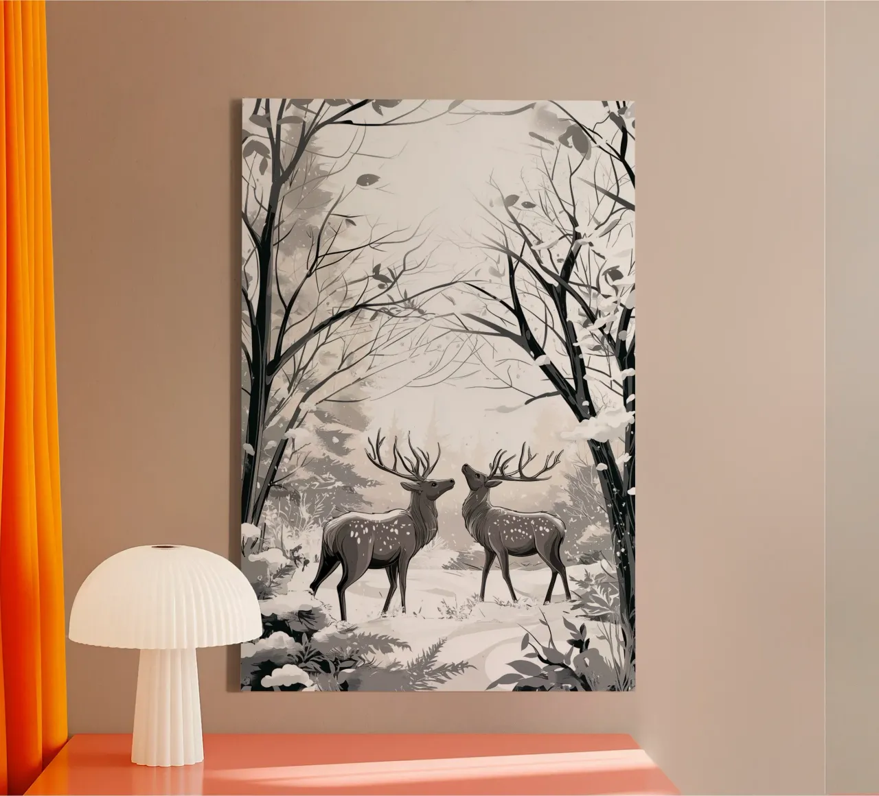 Winter Silence - Deer in snow Print Art tela con Cornice a cassetta da Synthaira