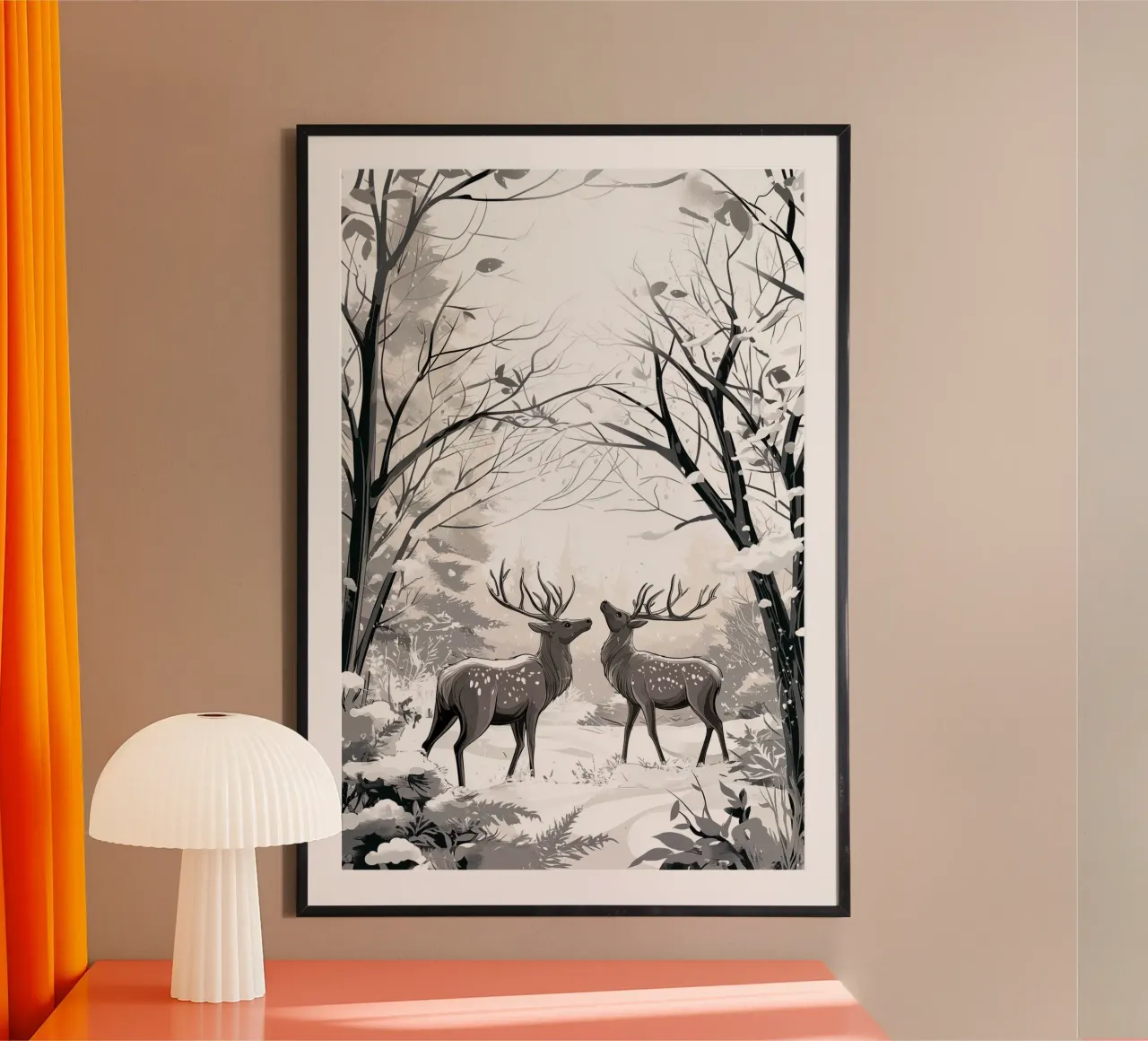 Winter Silence - Deer in snow Print Art poster da Synthaira