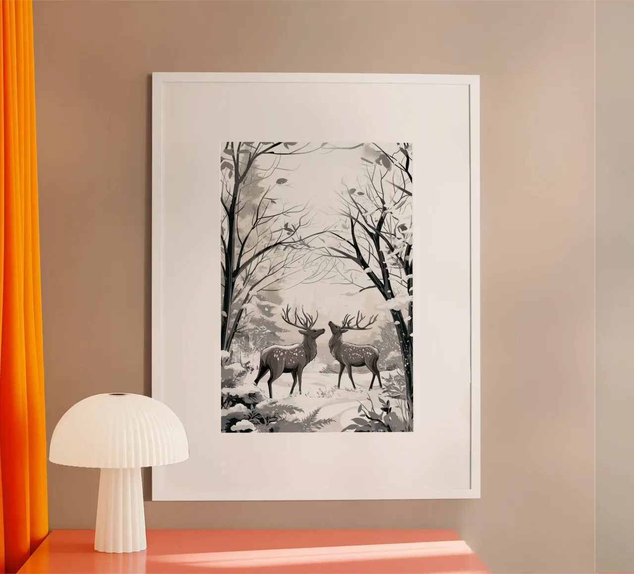 Winter Silence - Deer in snow Print Art poster da Synthaira