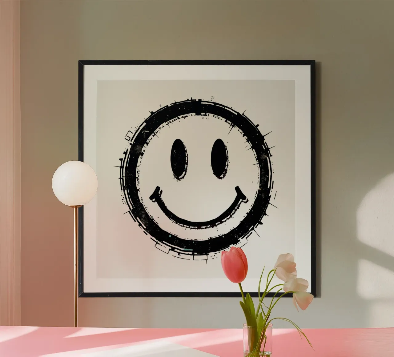 Emoji_StyleA_black1 poster con telaio in legno da AI-Portraits by LK