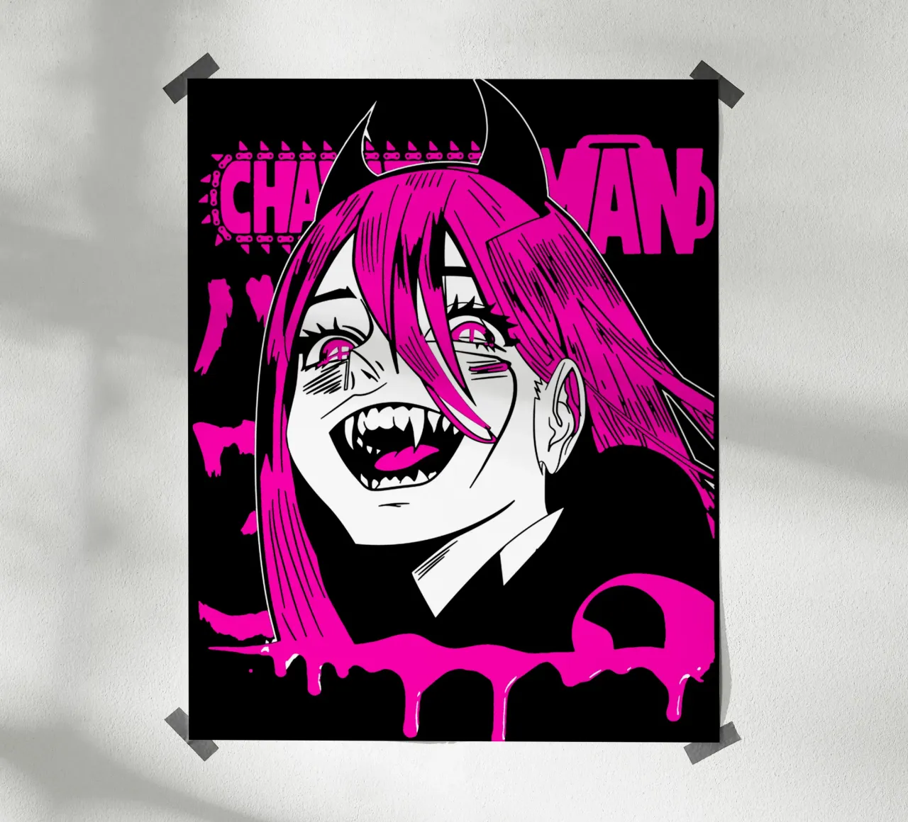 Maglietta classica Scribble Chainsawman poster con telaio in legno da bloodstreetmagazine