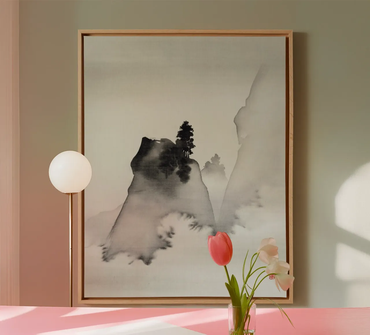 Mountains (right from the triptych Three Evening Scenes) canvas with Floater frame by vintageshop