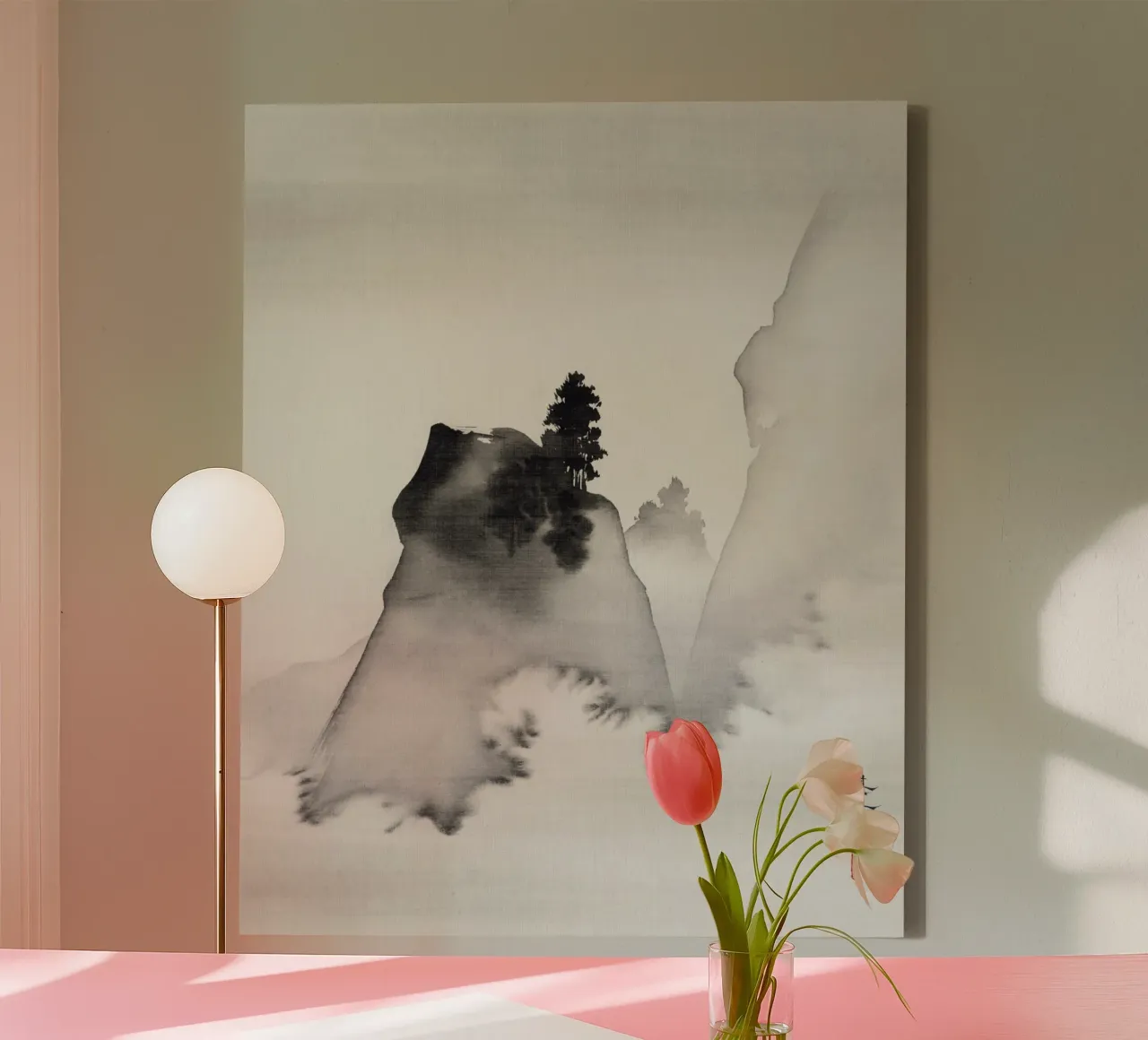 Mountains (right from the triptych Three Evening Scenes) canvas with Floater frame by vintageshop