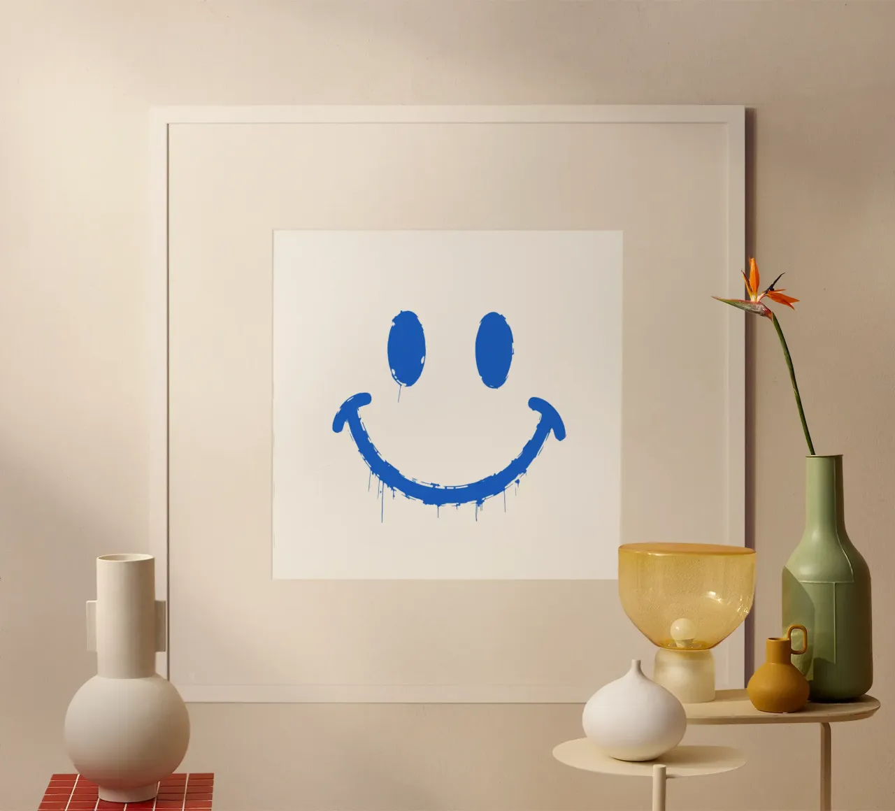 Emoji_StilB_blau4 poster con telaio in plastica da AI-Portraits by LK