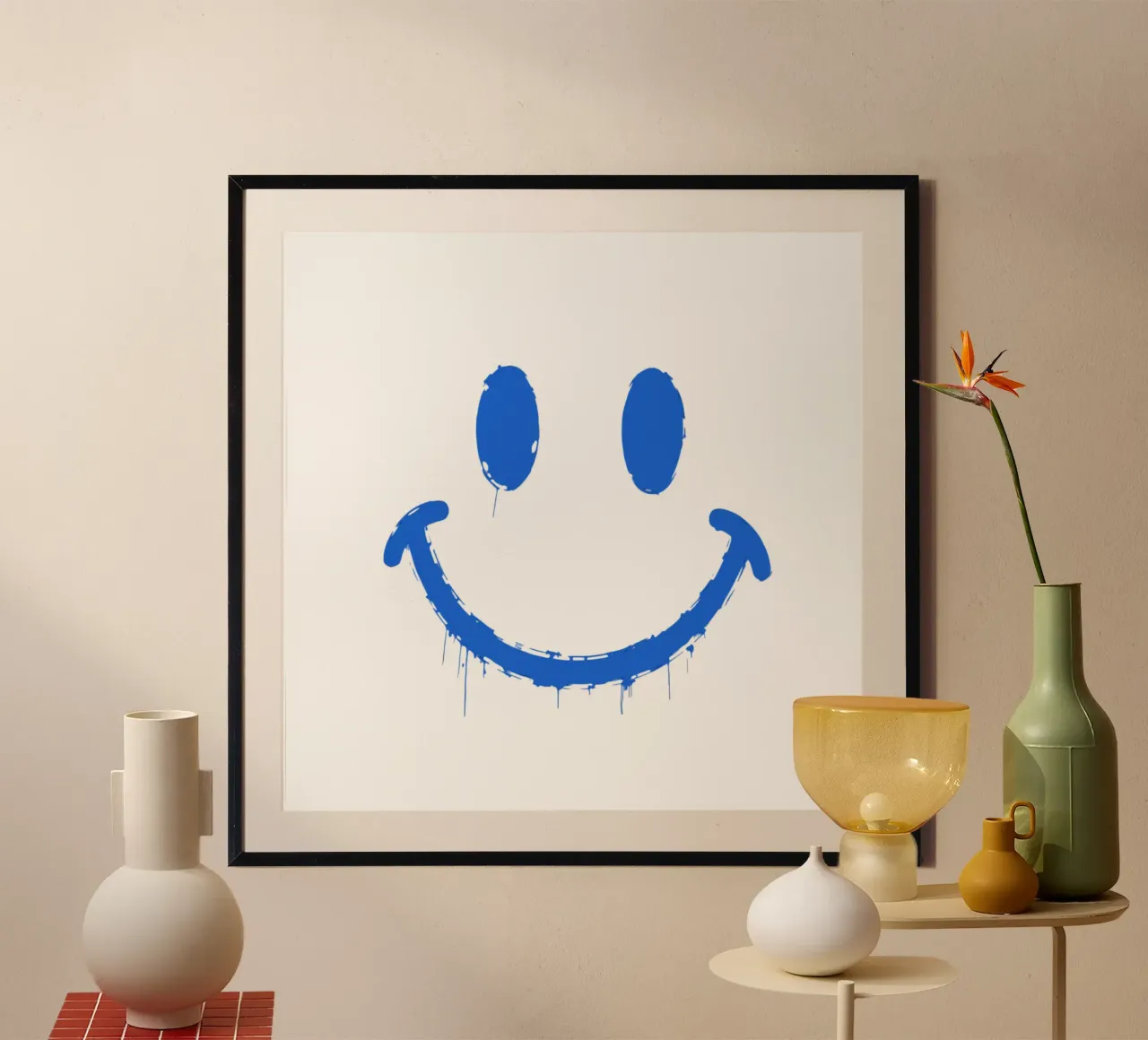 Emoji_StilB_blau4 poster con telaio in plastica da AI-Portraits by LK