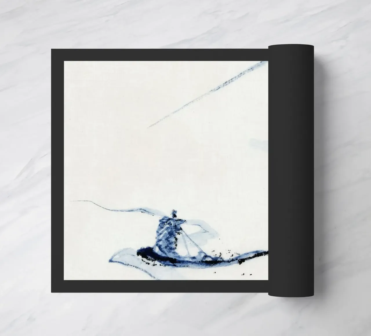 A person in a small boat on a river with Mount Fuji zerbino da vintageshop