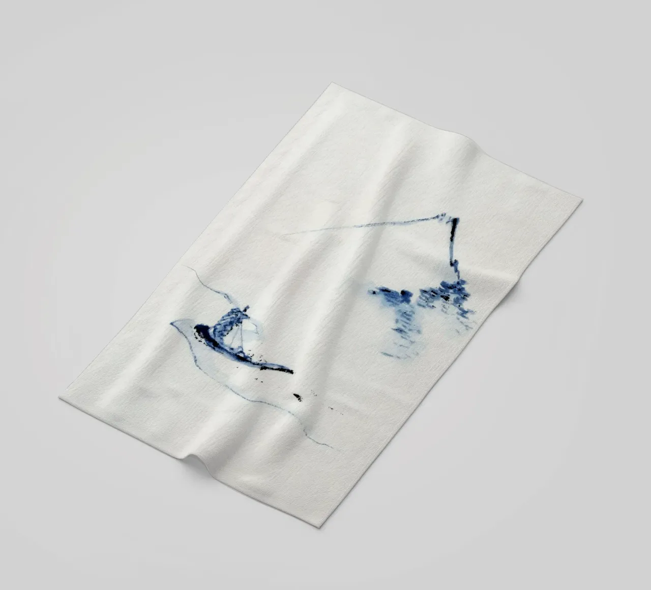 A person in a small boat on a river with Mount Fuji telo mare da vintageshop