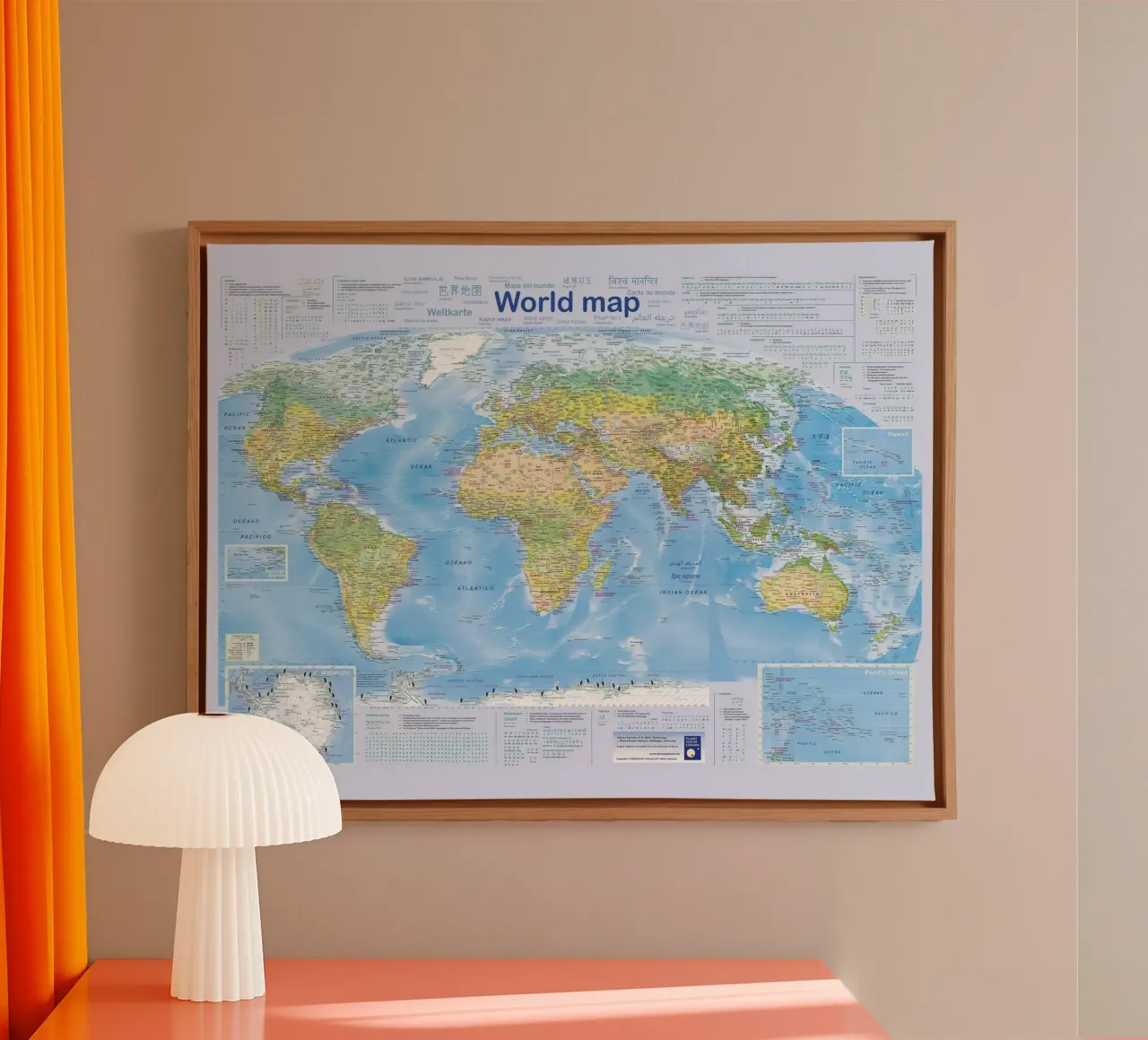 World map 2024 Print canvas with Floater frame by Lyndamaps
