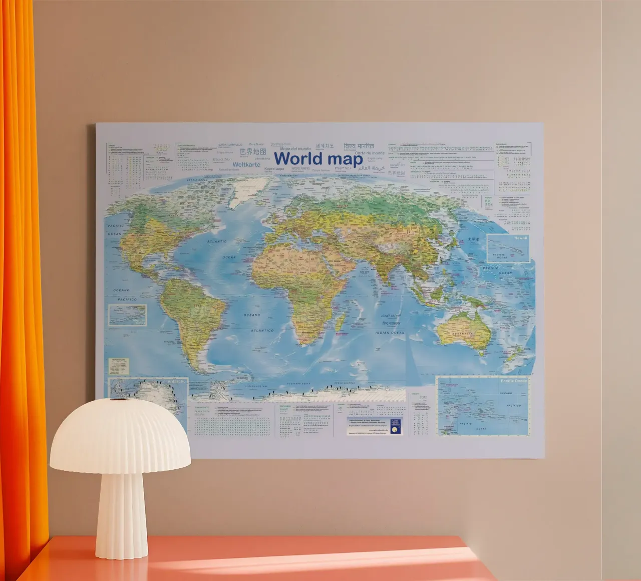 World map 2024 Print canvas with Floater frame by Lyndamaps