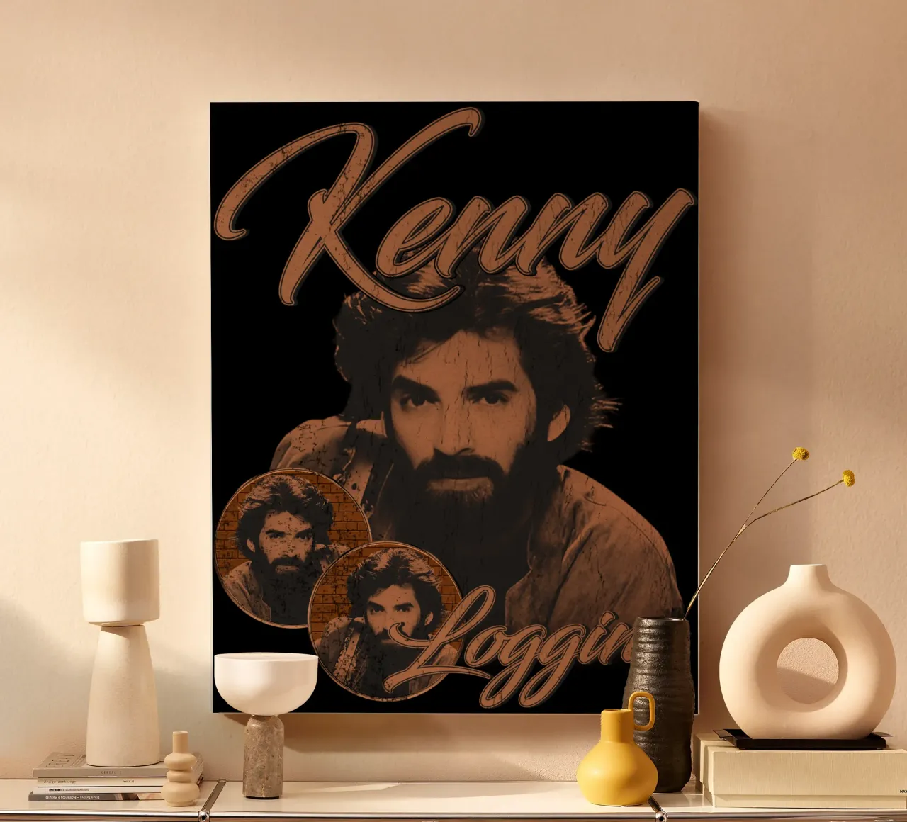 Silhouet Stijl Rock Kenny Loggins canvas met Baklijst van mannys_artt