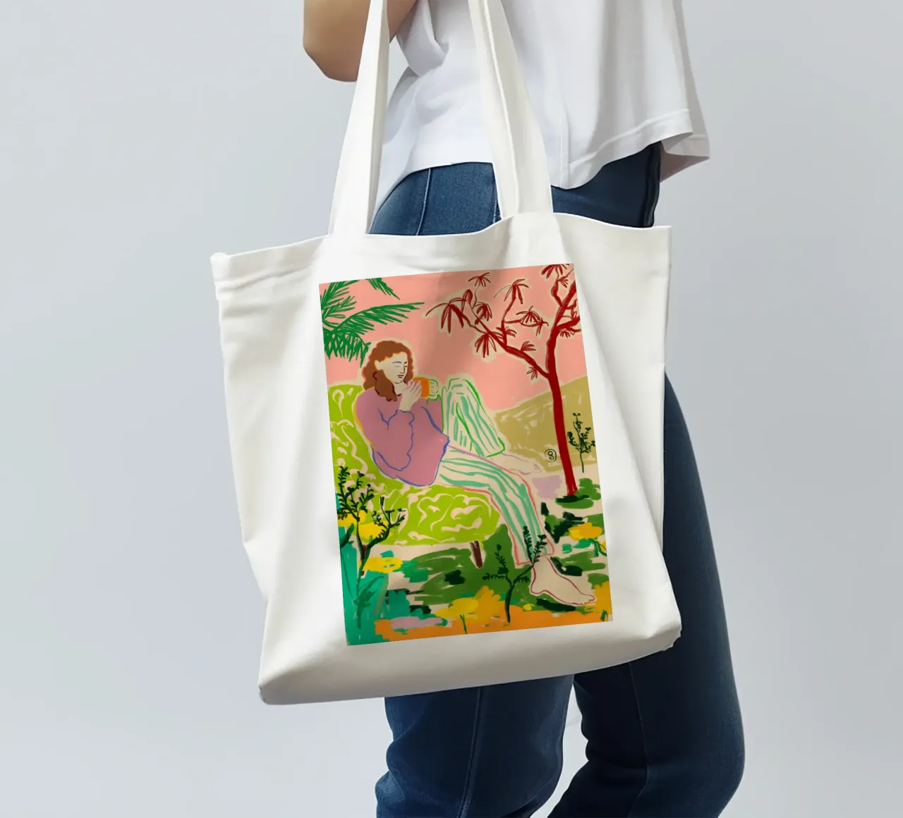 CAFFÈ IN UN GIARDINO FRESCO borsa in juta da Sandra Poliakov