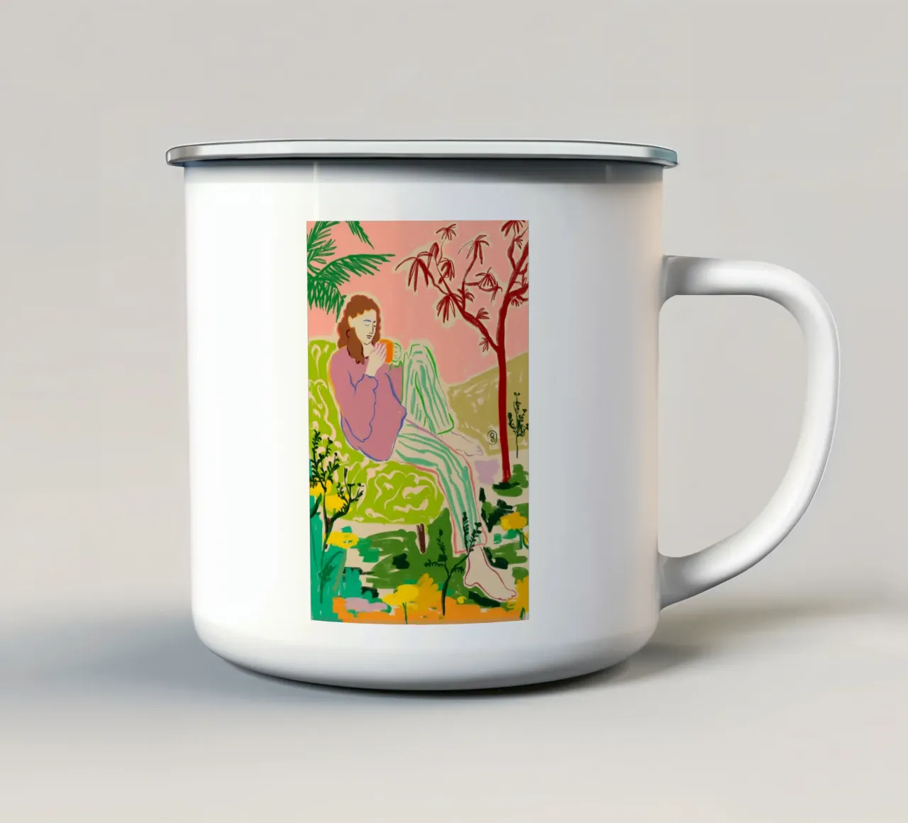 CAFFÈ IN UN GIARDINO FRESCO tazza in smalto da Sandra Poliakov
