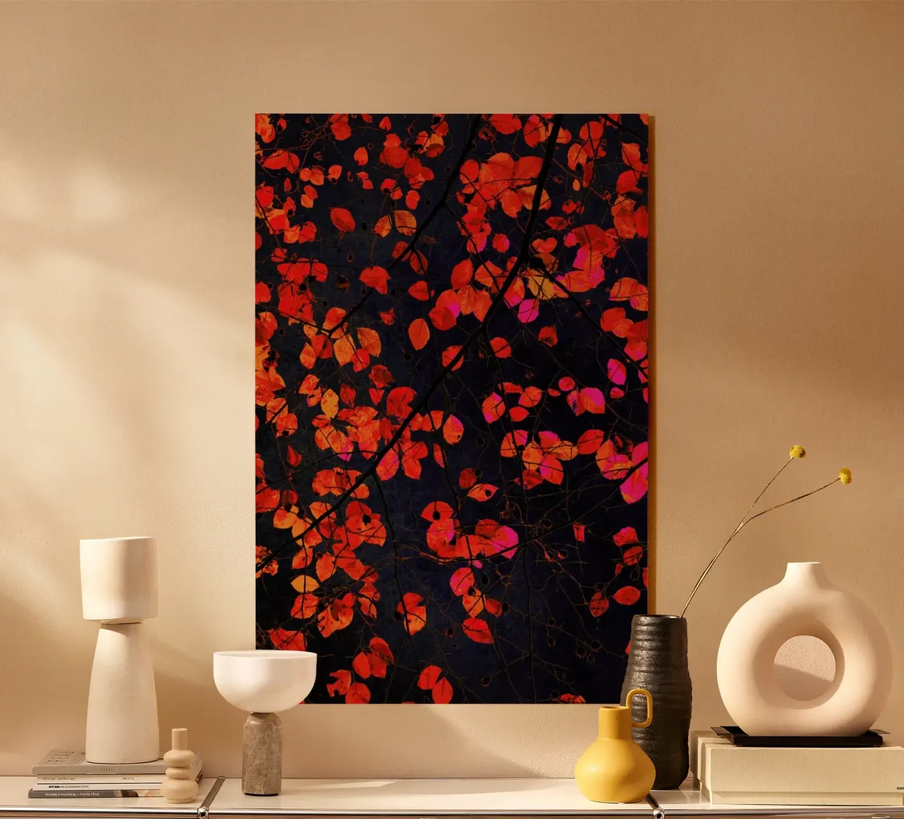 Fiery Red Leave plexiglass da IRIS LEHNHARDT FINE ART