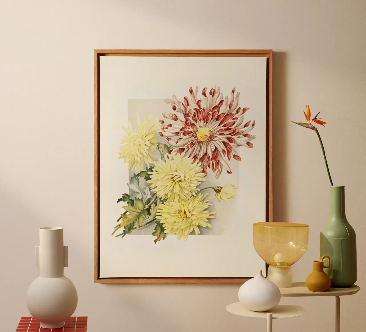 Chrysanthemums tela con Cornice a cassetta da apoloprints
