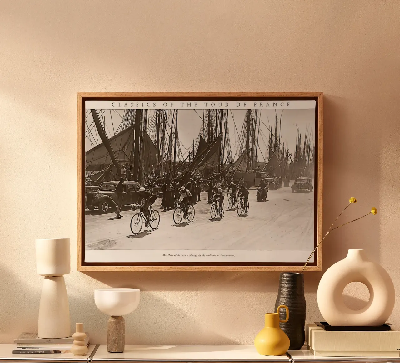 racing in the past,with ships in the background canvas with Floater frame by addelia shope
