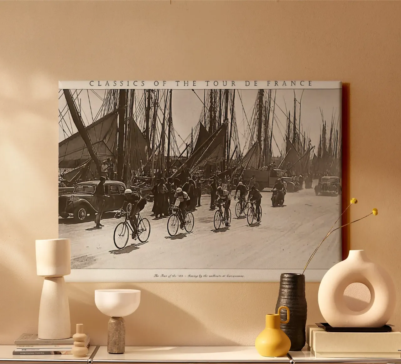 racing in the past,with ships in the background canvas with Floater frame by addelia shope