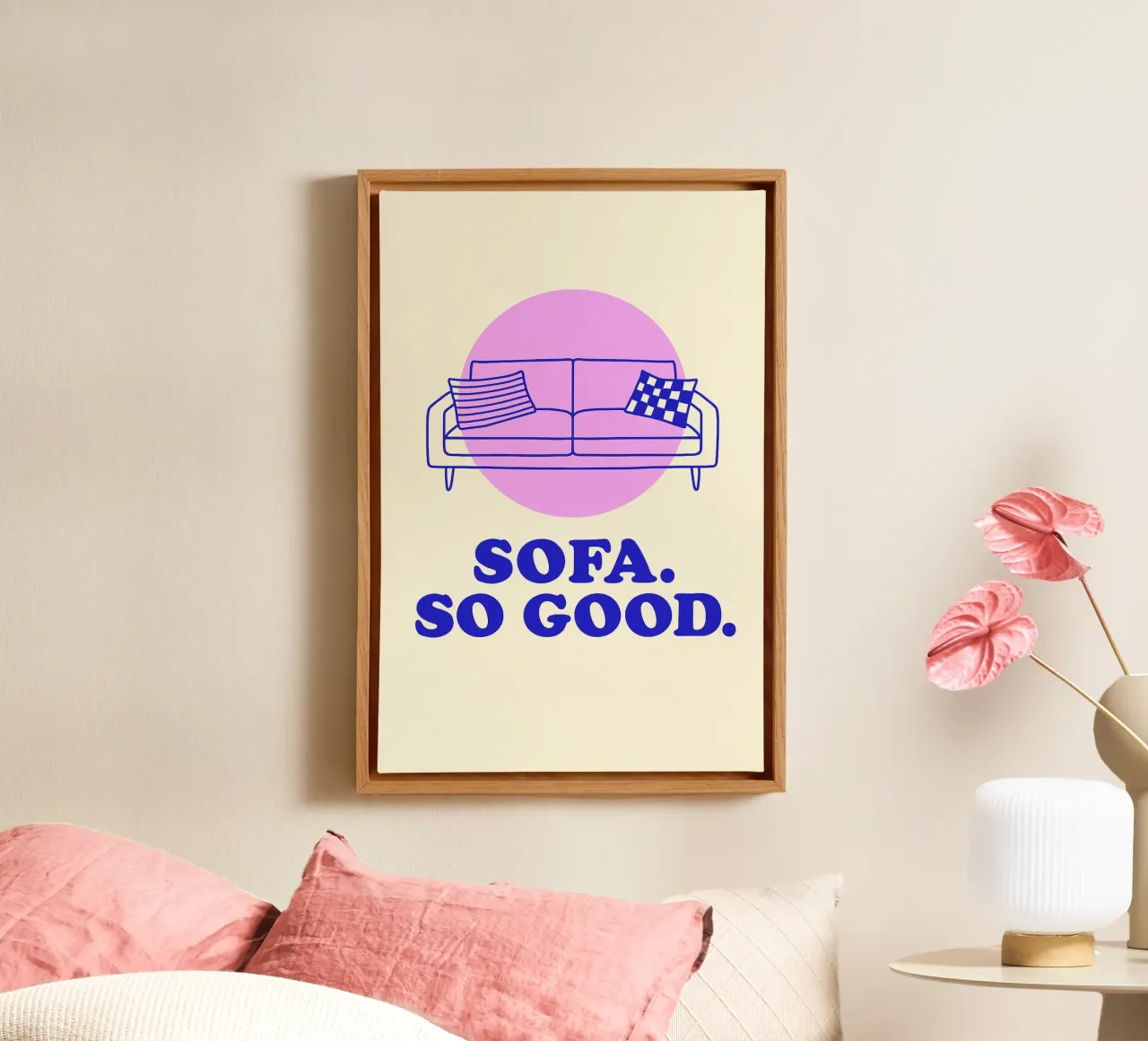 Sofa So Good – Retro Poster mit Dopamine Decor Vibes canvas met Baklijst van Gift Ideas