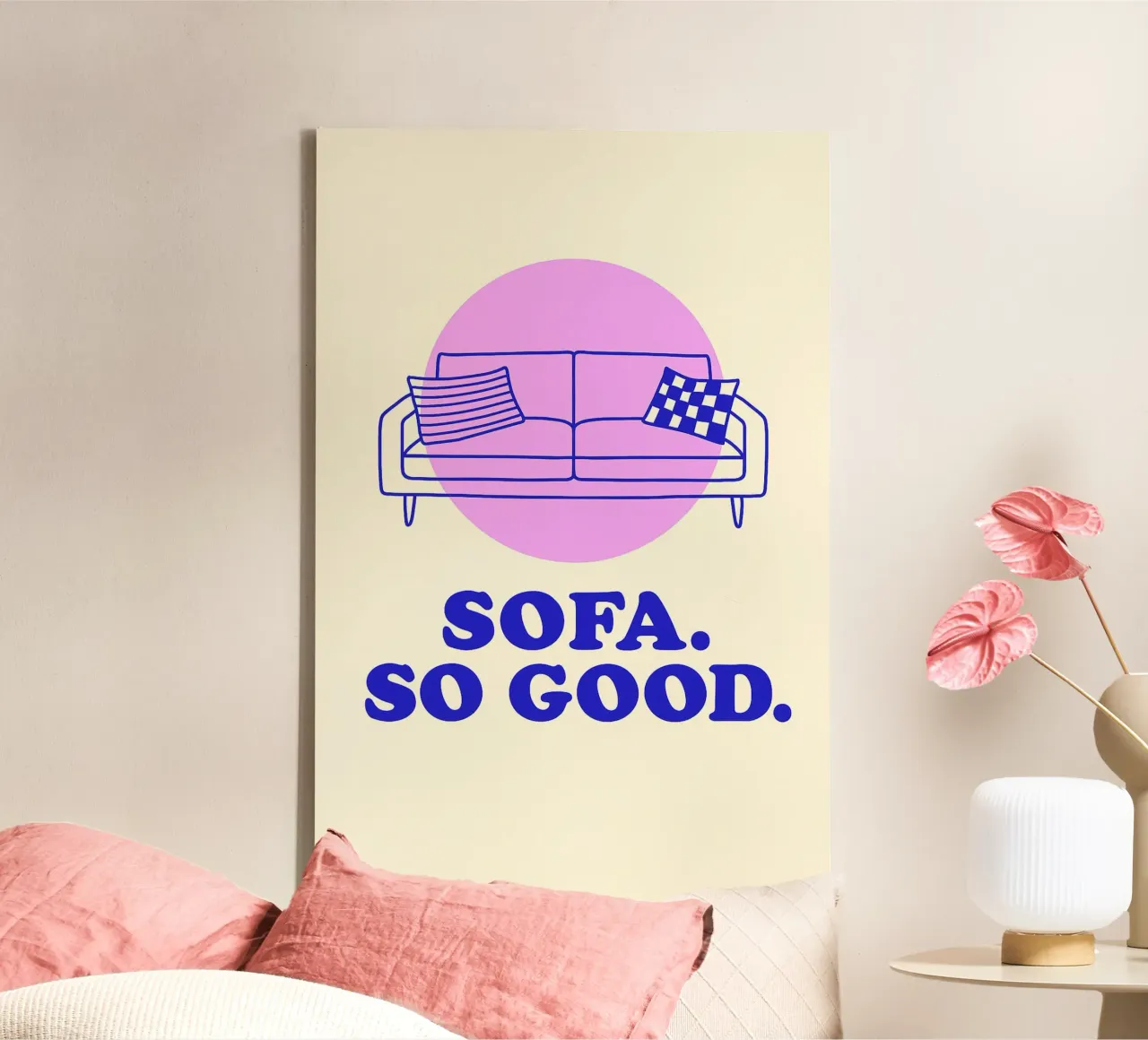 Sofa So Good – Retro Poster mit Dopamine Decor Vibes canvas met Baklijst van Gift Ideas