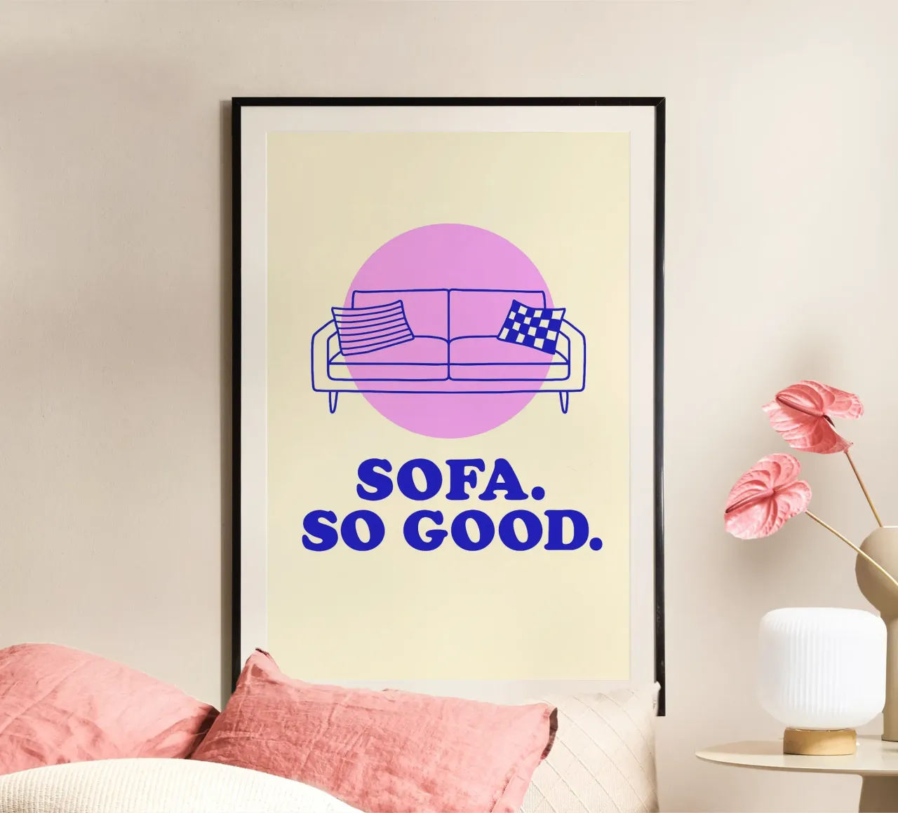 Sofa So Good – Retro Poster mit Dopamine Decor Vibes poster con telaio in plastica da Gift Ideas